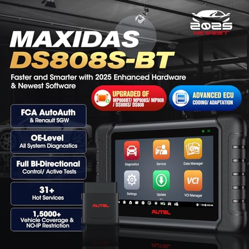 Autel MaxiDAS DS808S-BT PRO Scanner – 2025 ECU Coding & 11 Adapters
