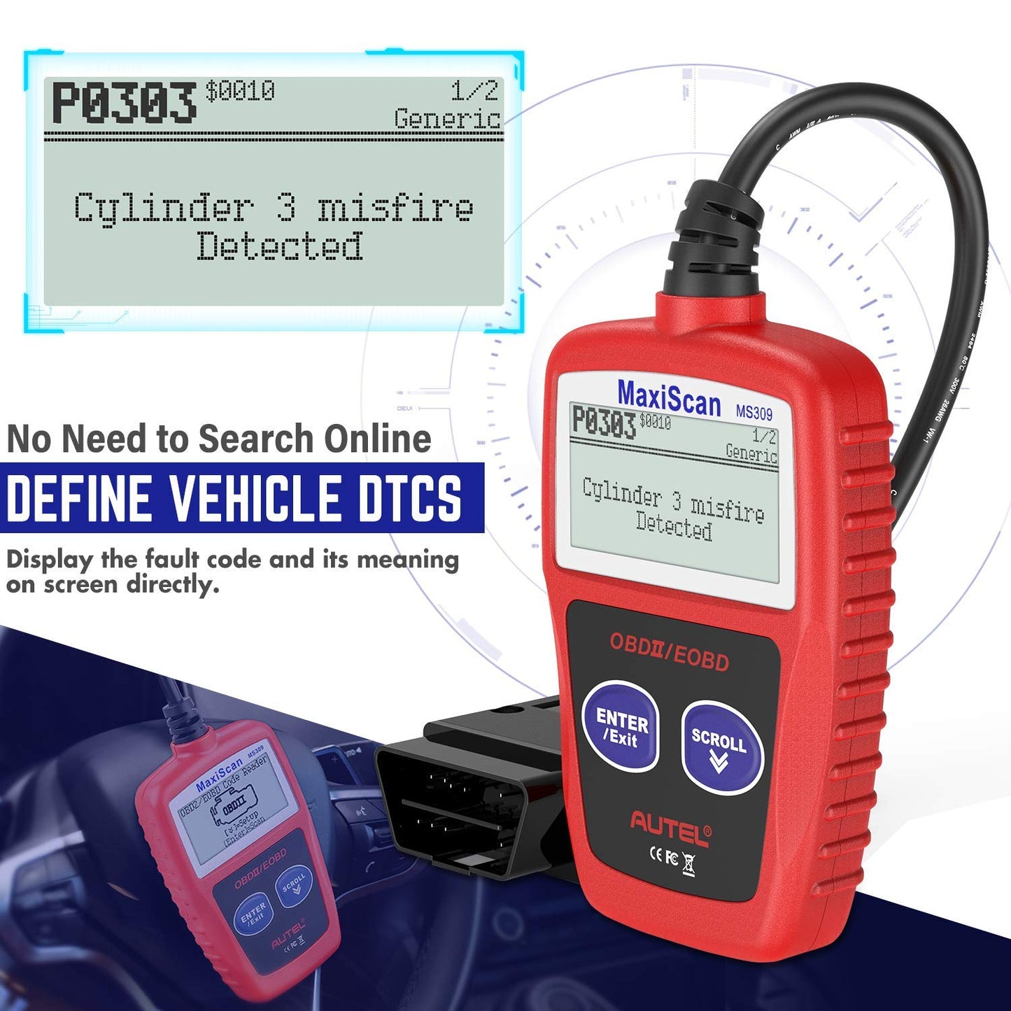 Autel MaxiScan MS309 OBD2 Scanner | Check Engine Code Reader