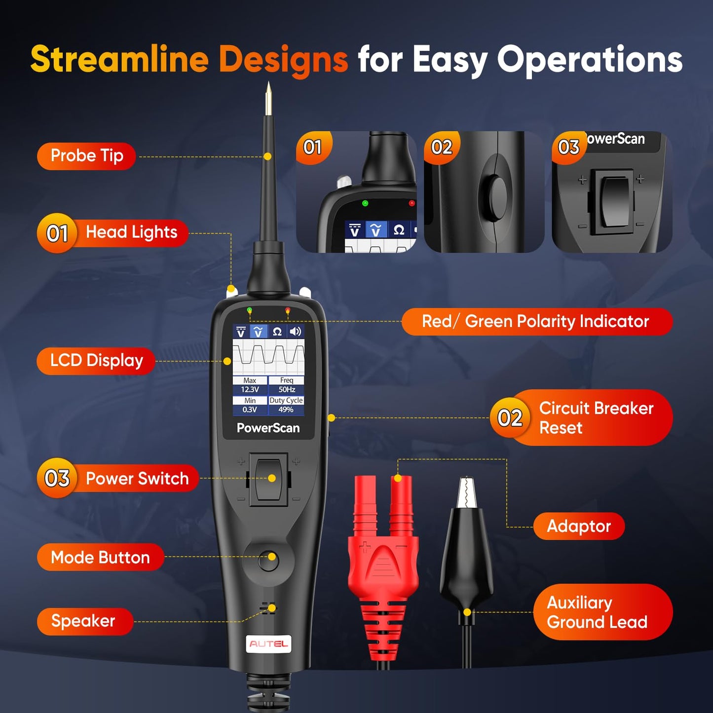 Autel PowerScan PS100 Circuit Tester – 12V/24V Diagnostic Tool