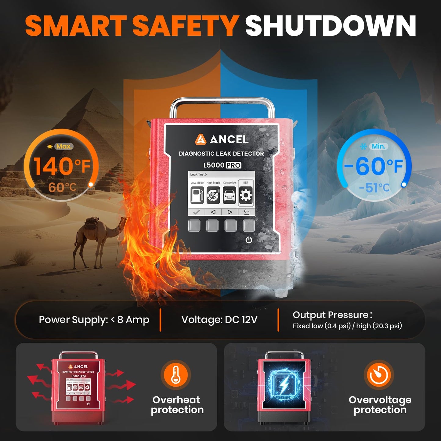 ANCEL L5000 PRO Smoke Machine Leak Detector with Pressure Decay & Vacuum Test