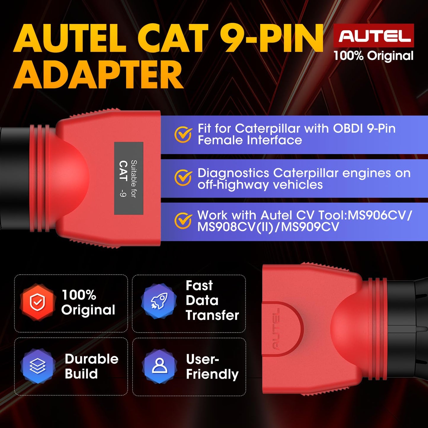 Autel CAT 9-Pin Adapter for MaxiSYS CV – Off-Highway Diagnostics