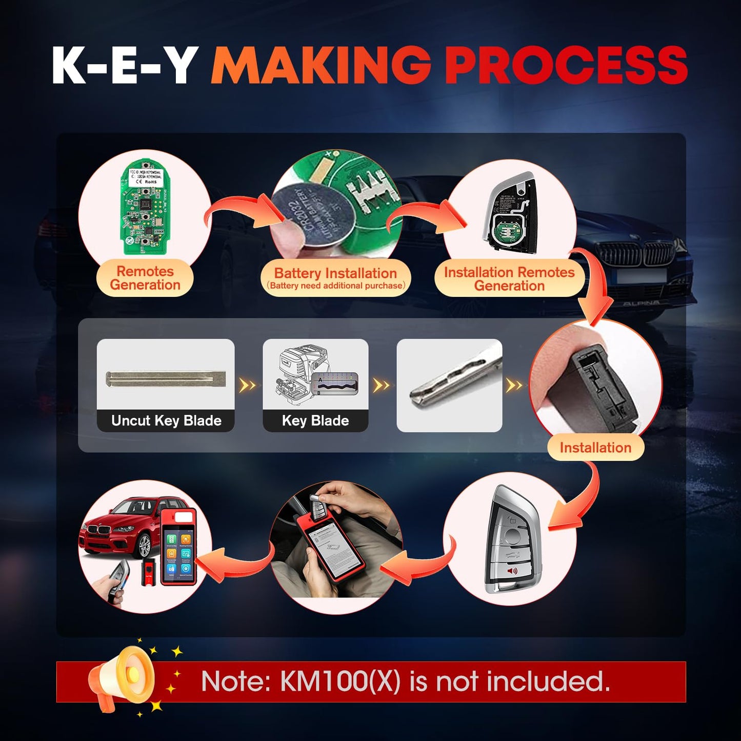 Autel MaxiIM BMW Blank Key 4-Button Remote, Programmable OBD
