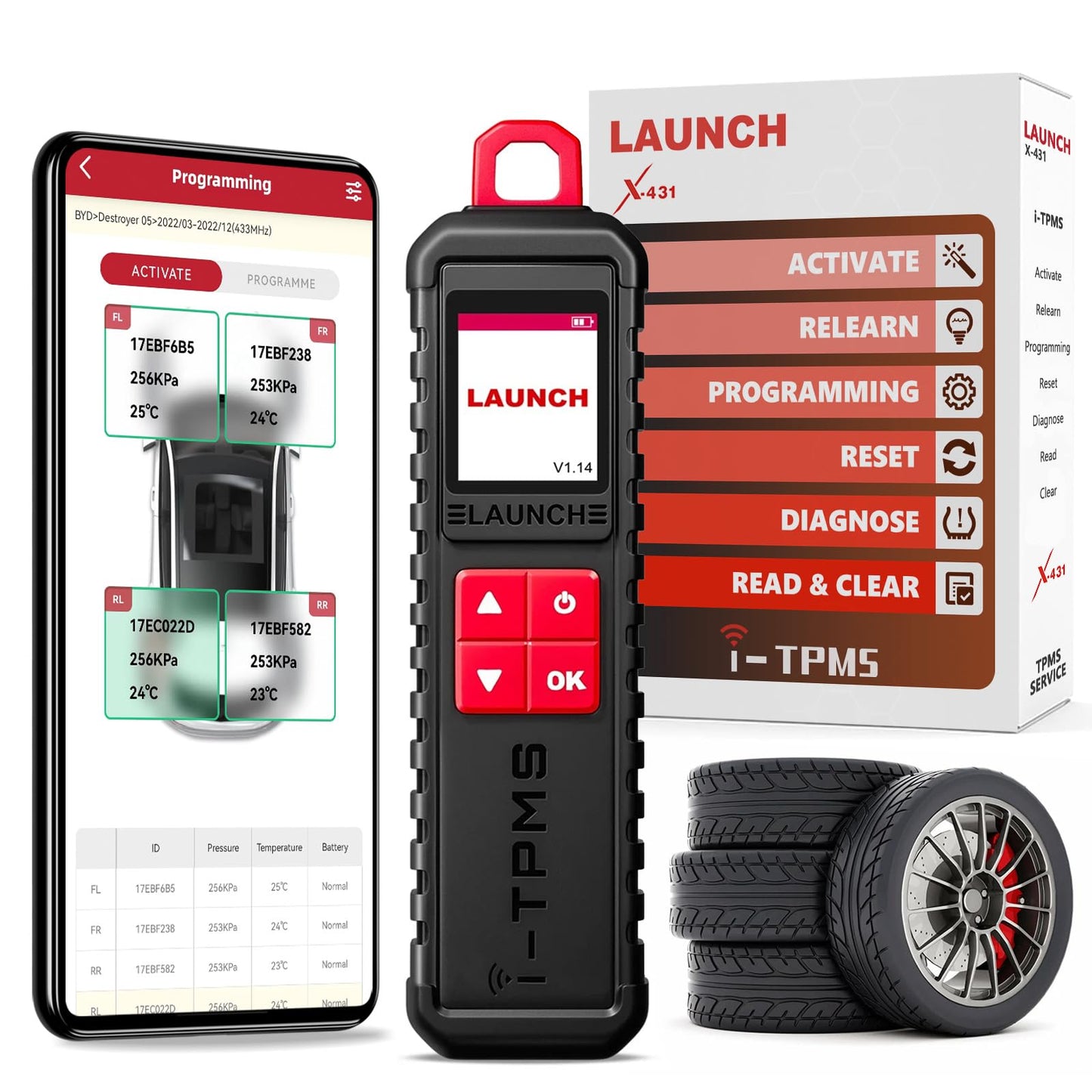 LAUNCH X-431 TPMS Service Tool Kit with i-TPMS & 4 LTR-03 Sensors