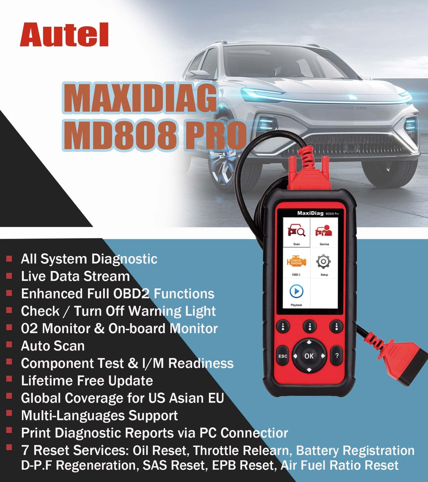 Autel MD808 Pro OBD2 Scanner All-System Diagnostic Tool