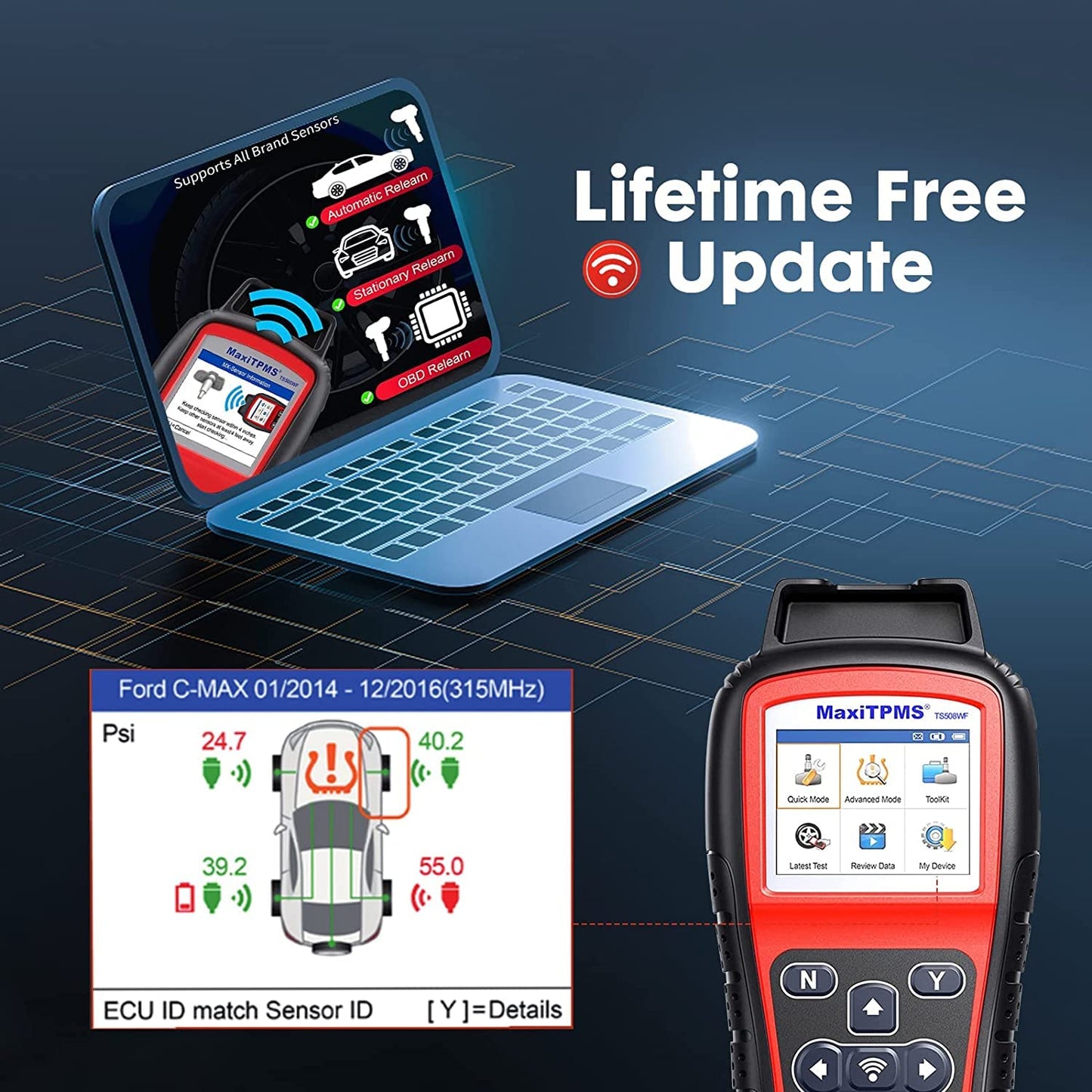 Autel TS601 TPMS Tool + 100 MX-Sensors OBD2 Kit