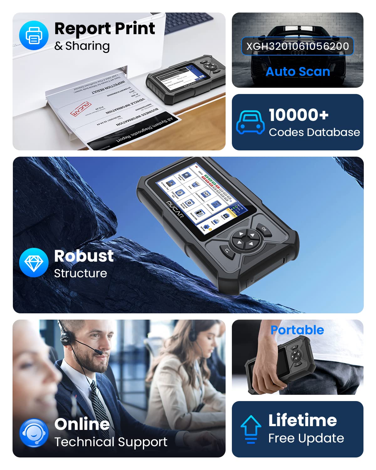 MUCAR CDE900 PRO OBD2 Scanner with Add-on Software & 5" Touchscreen