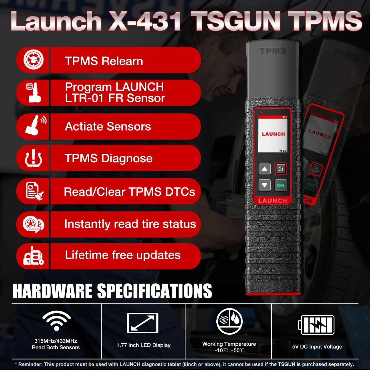Launch X431 TSGUN PRO TPMS Sensor Activator & Tool