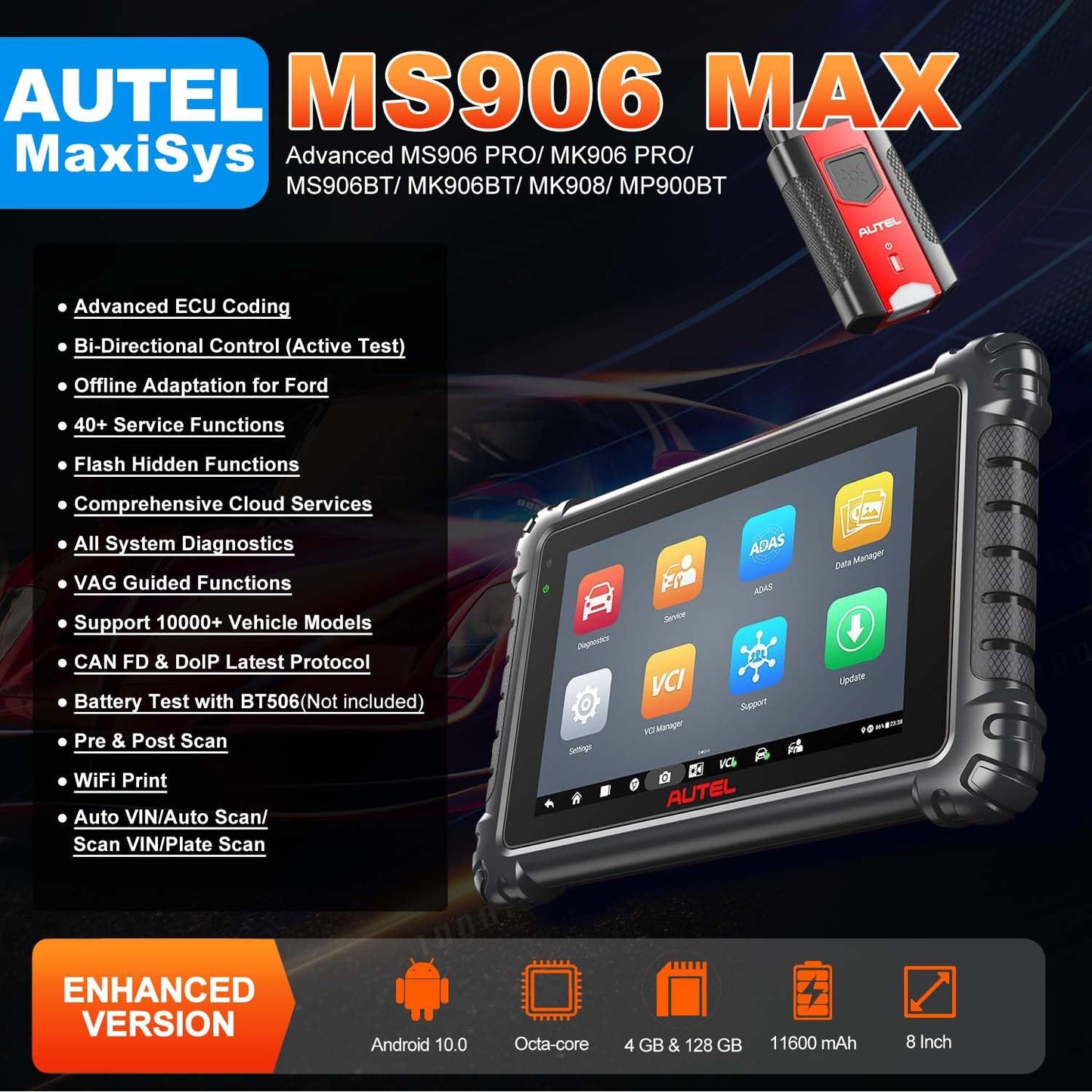 Autel MaxiSys MS906MAX Scanner – ECU Coding, 3000+ Tests, 2025