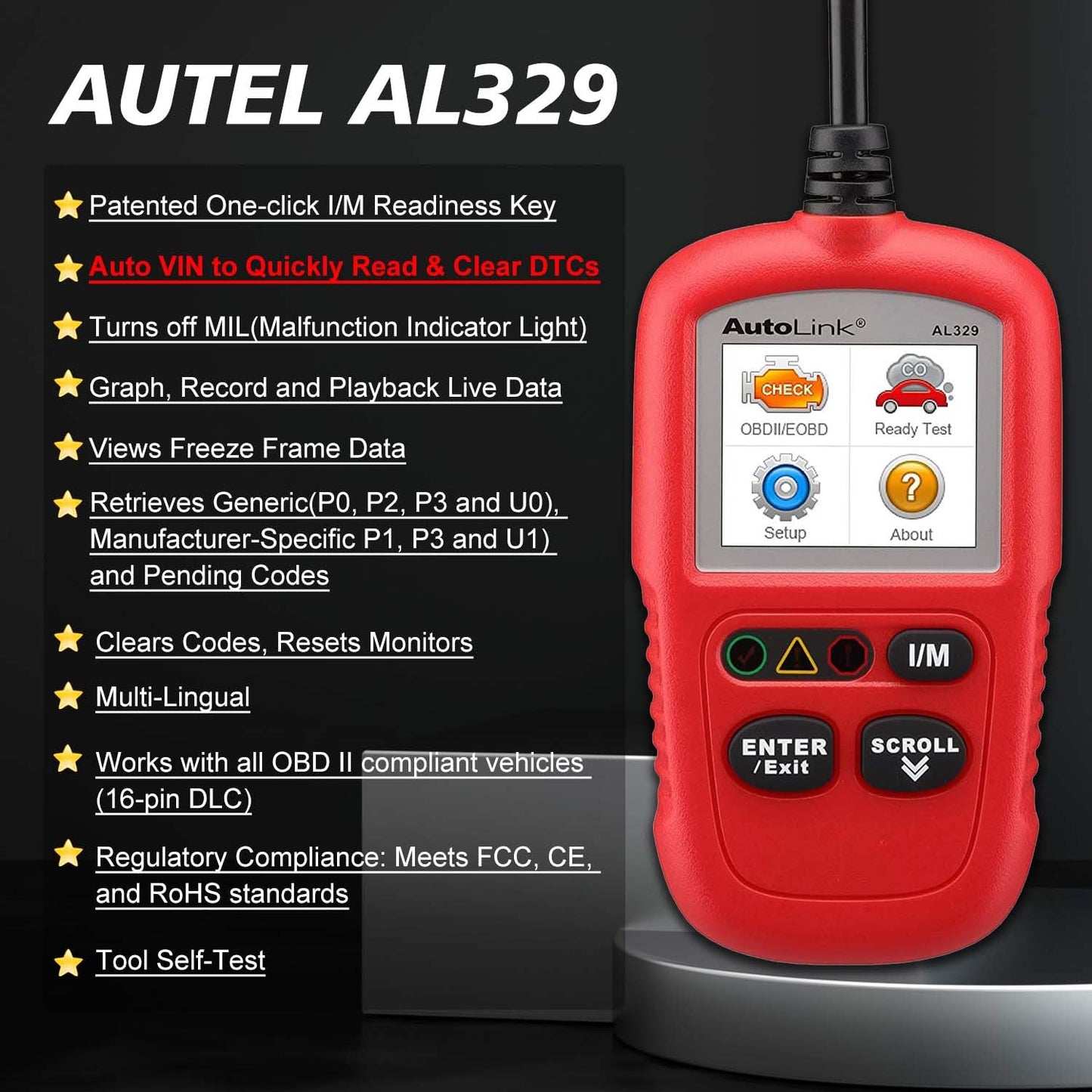 Autel AutoLink AL329 OBD2 Scanner – Auto VIN & MIL Reset Tool