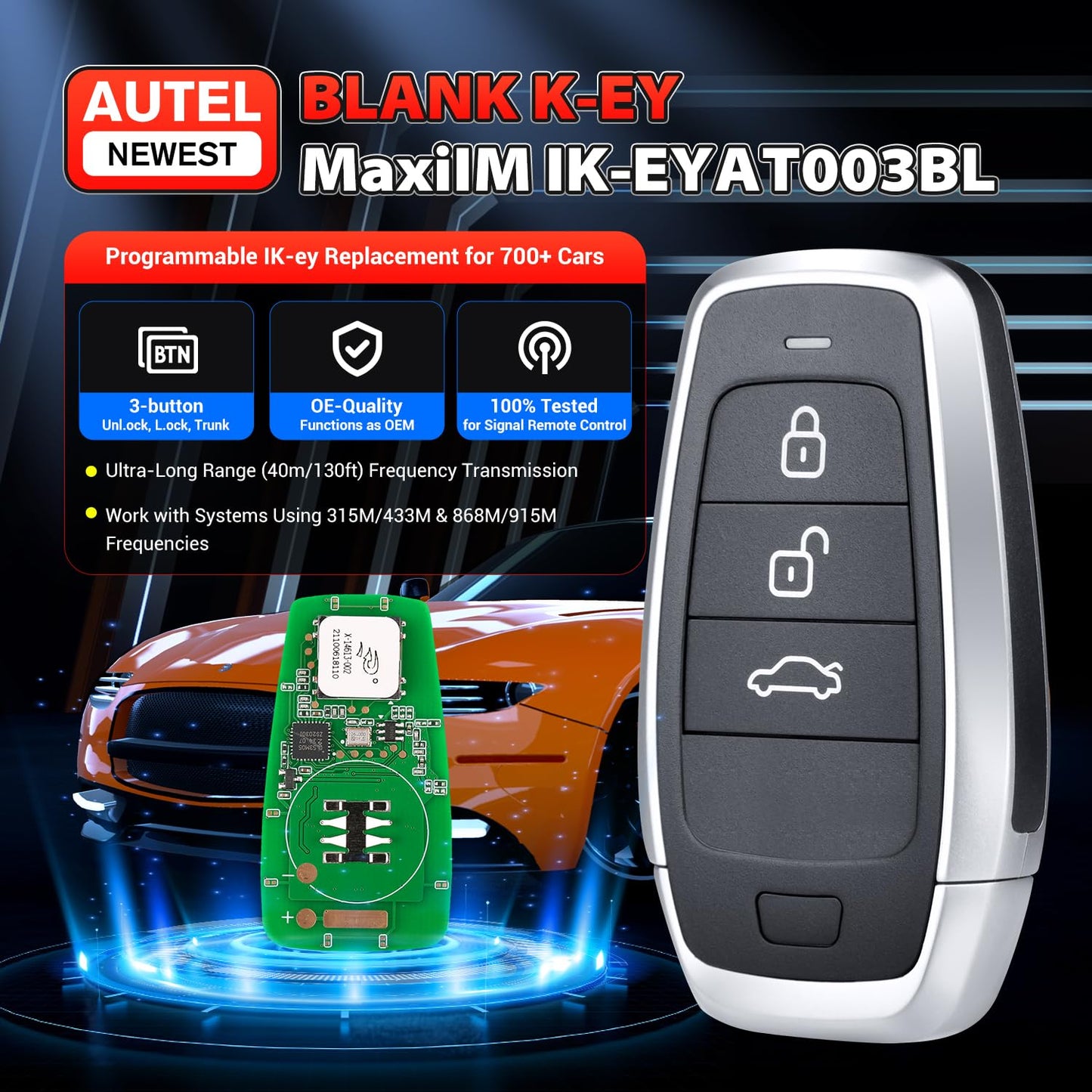 Autel Programmable Universal Blank Key Fob 3-Button for 700+ Cars