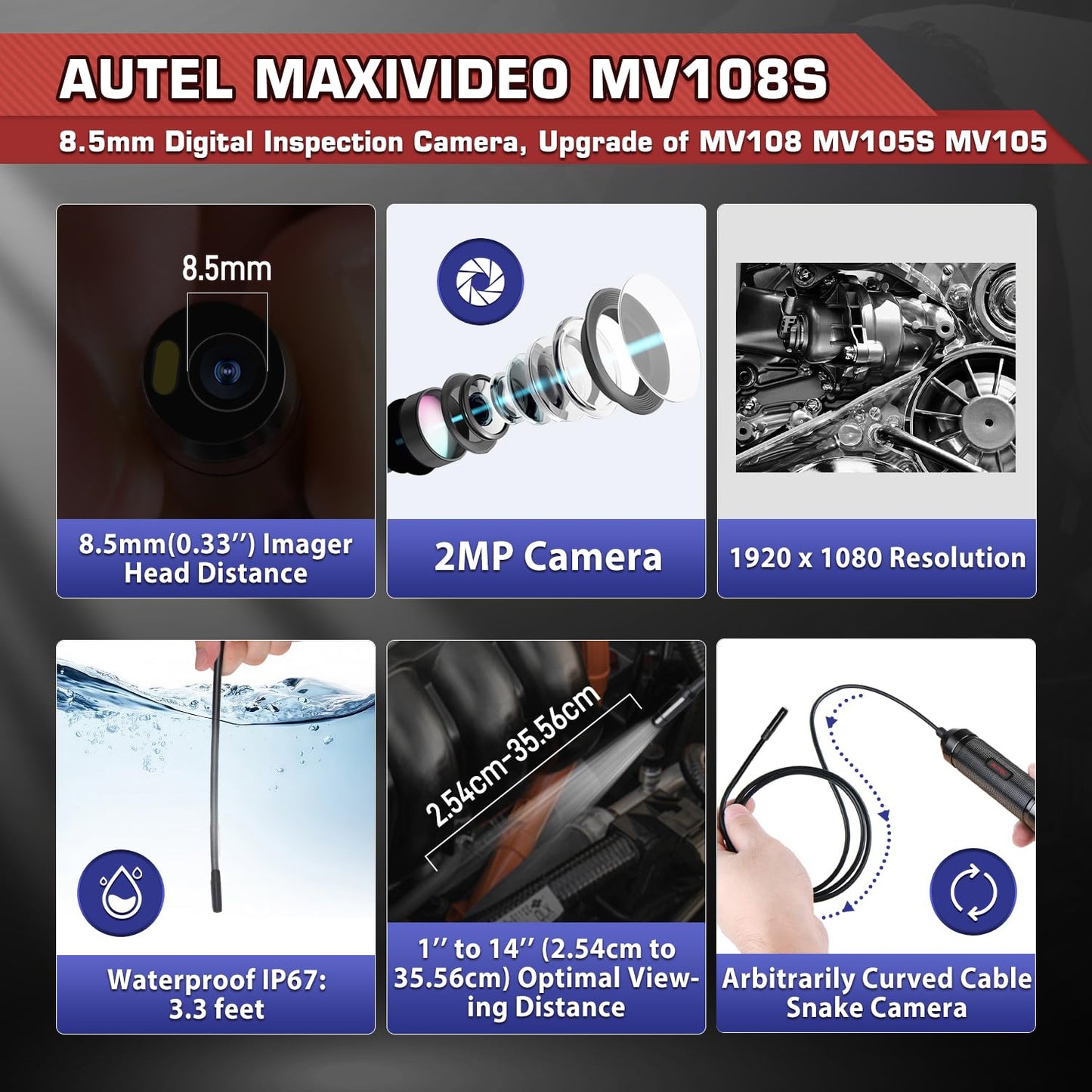 Autel MaxiVideo MV108S 2MP HD USB Inspection Camera