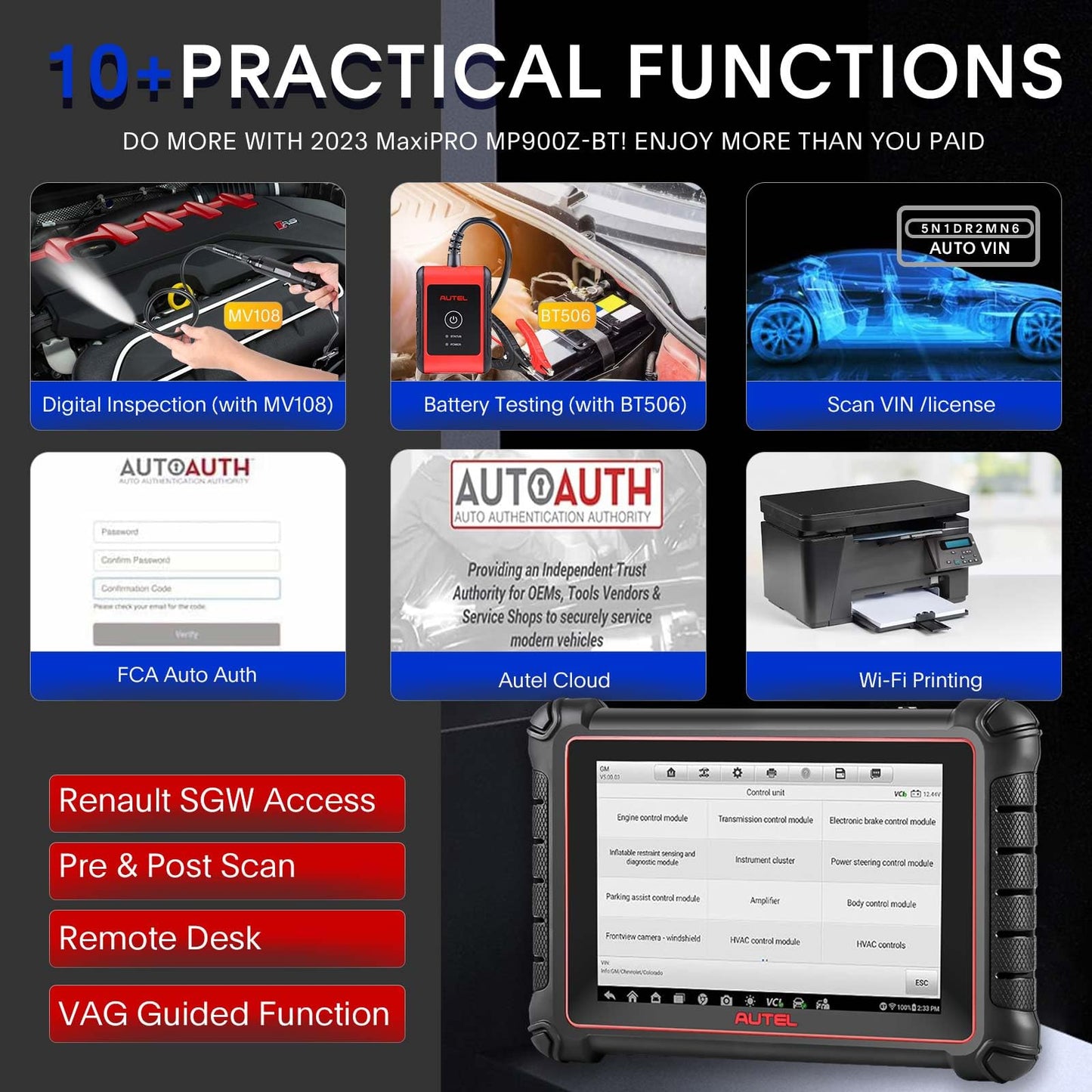 Autel MaxiPro MP900Z-BT Scanner | 40+ Services & ECU Coding Tool 2024