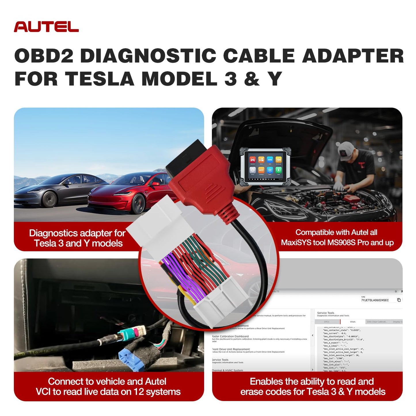 Autel TESKIT3Y Tesla Model 3 & Y Diagnostic Cable Adapter 2025