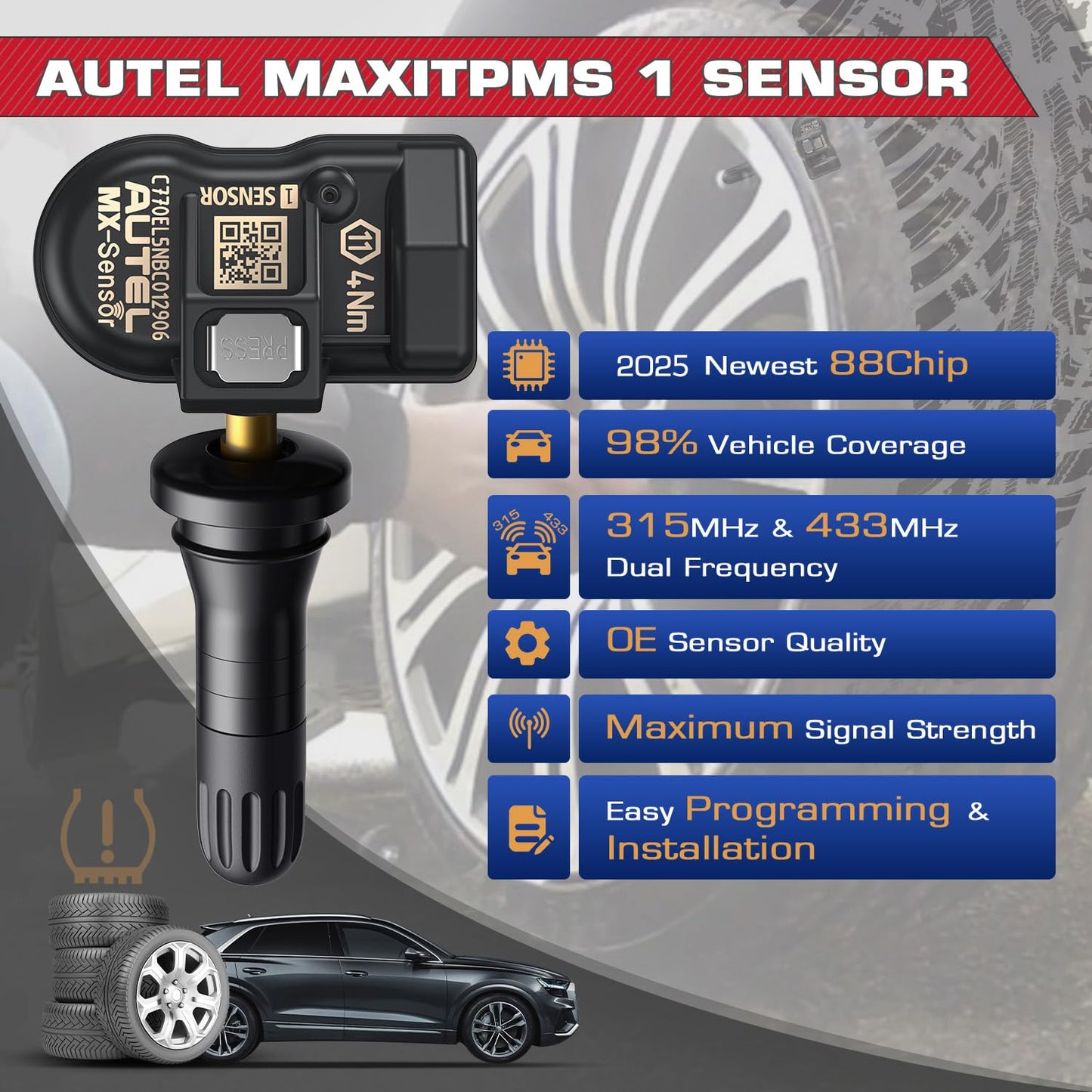 Autel MX TPMS Sensors 2-in-1 315/433MHz – 4PCS Rubber Valve