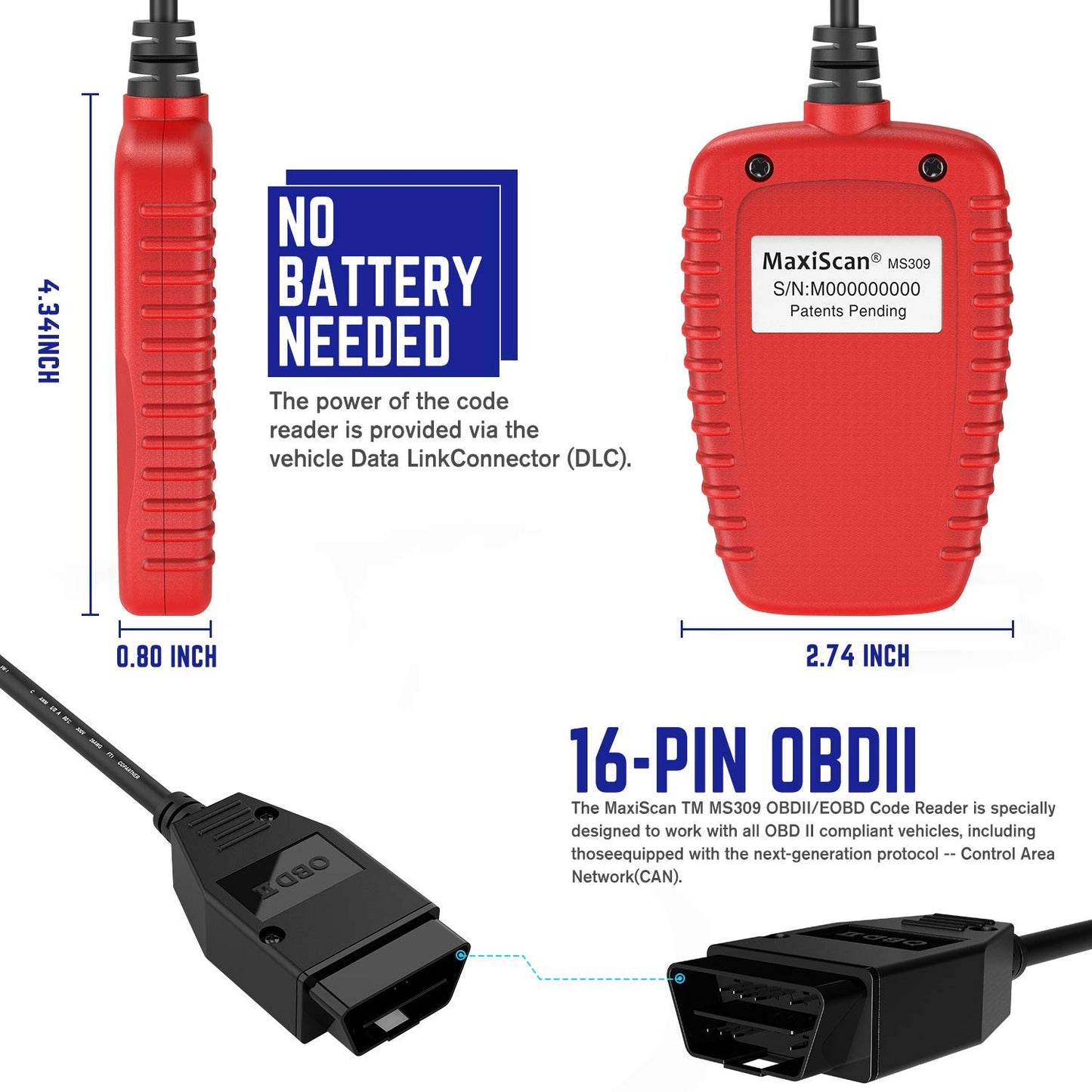 Autel MaxiScan MS309 OBD2 Scanner | Check Engine Code Reader