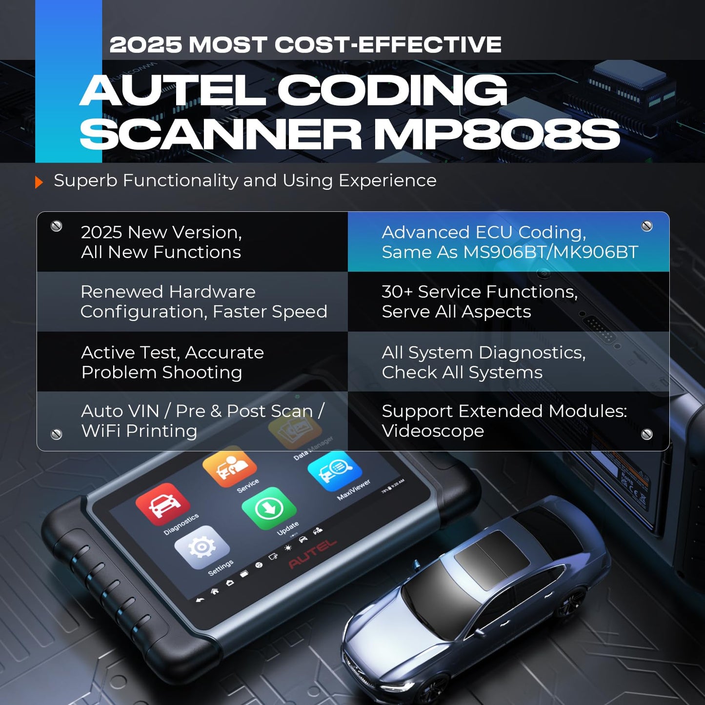 Autel MaxiPRO MP808S Scanner – 2025 Advanced ECU Coding & 30+ Services