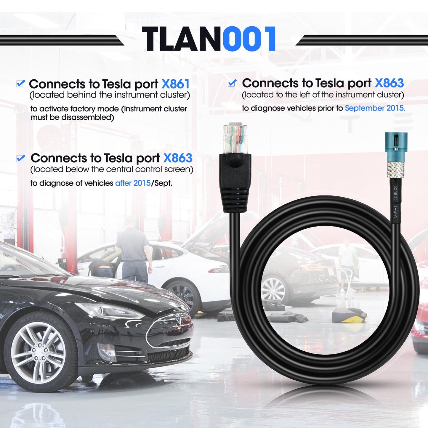Autel Tesla Diagnostic Cable Set for S & X EV – 3PCS OBD2 Adapter