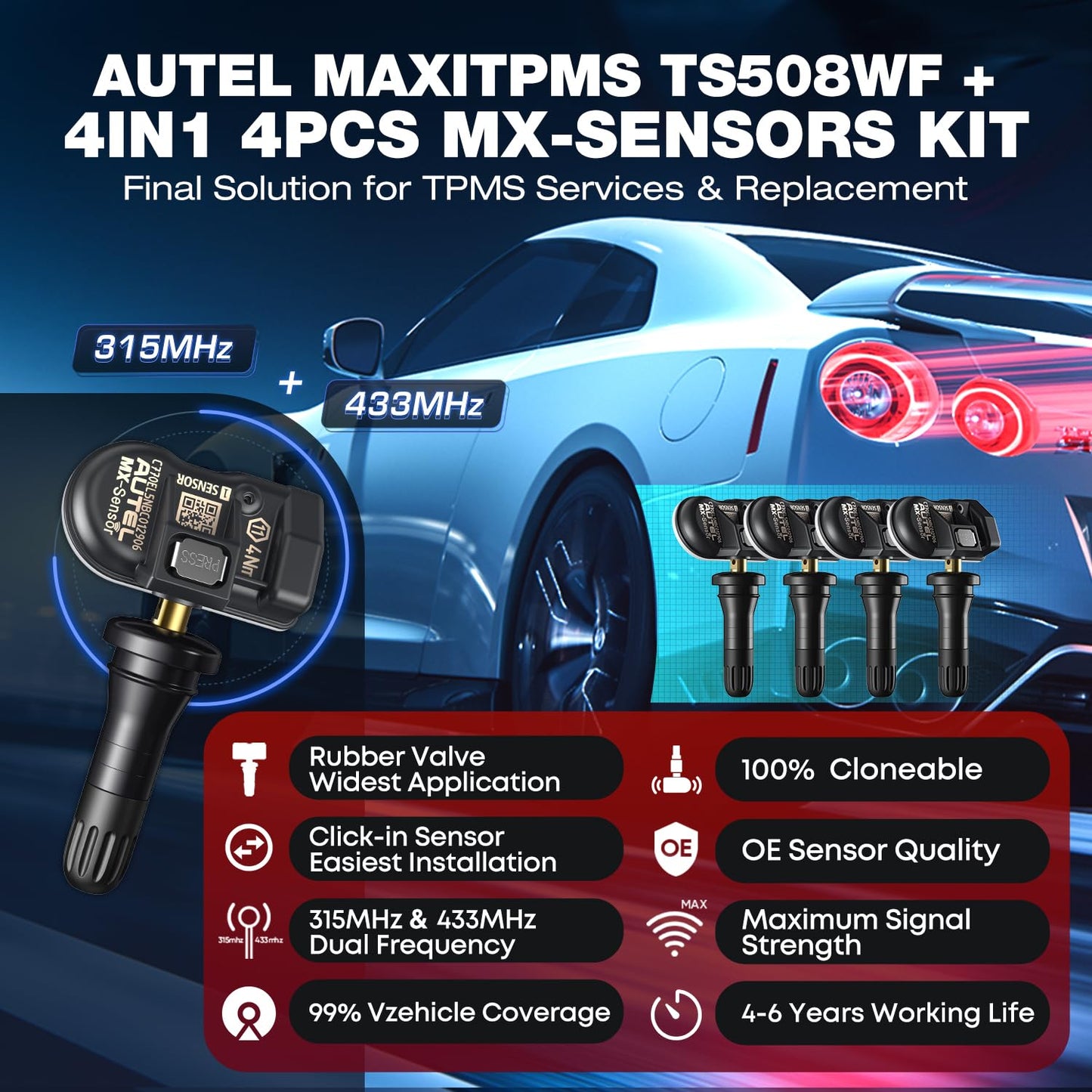 Autel TS508WF TPMS Tool Kit with 4 MX-Sensors (2025 WiFi)