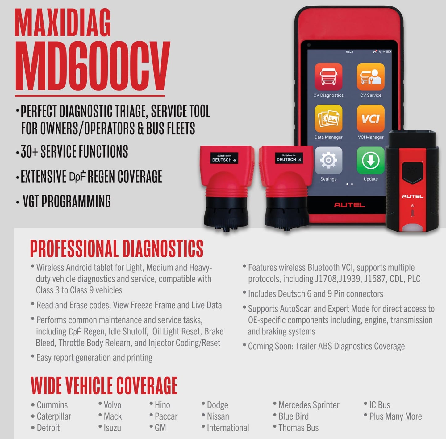 Autel MaxiDiag MD600CV Heavy Duty Truck Diagnostic Scanner 2025