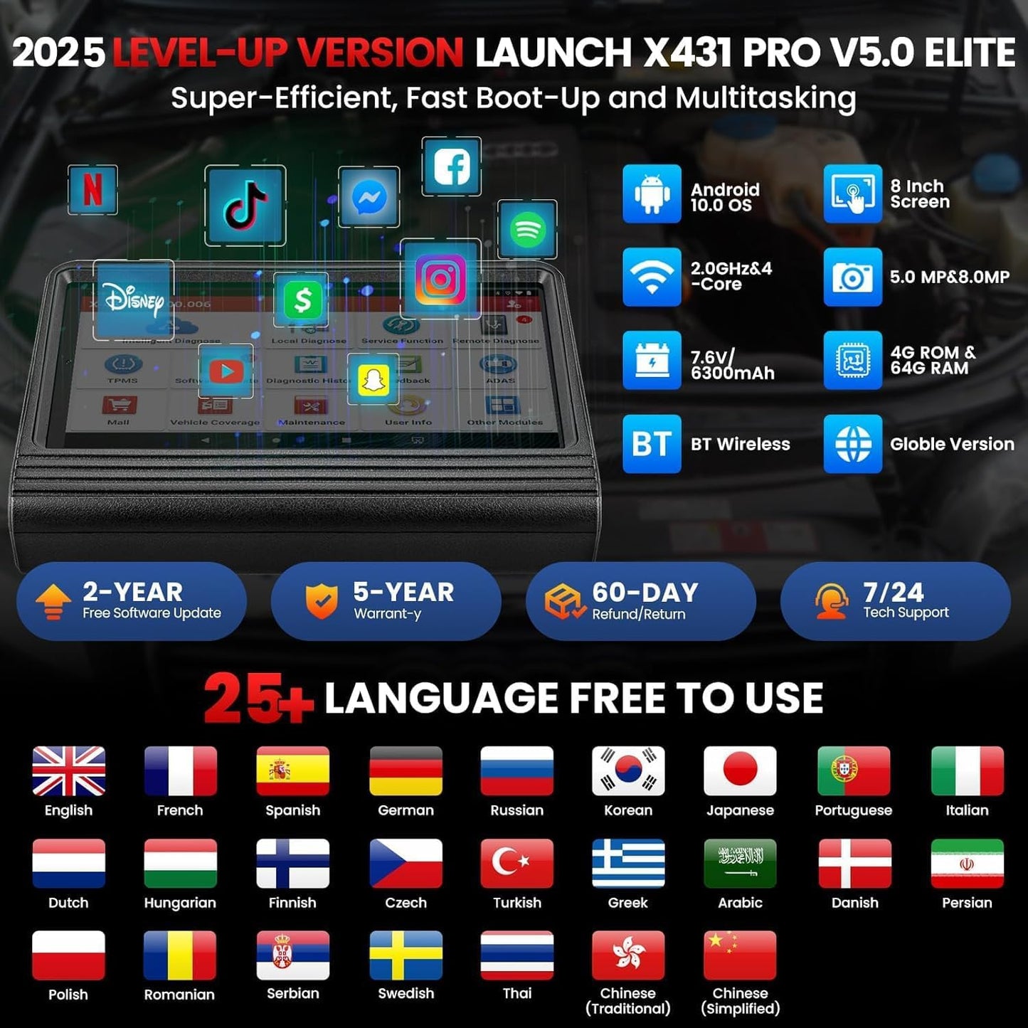 LAUNCH X431 V Pro 5.0 Elite 2025 | Bi-Directional Bluetooth Scanner