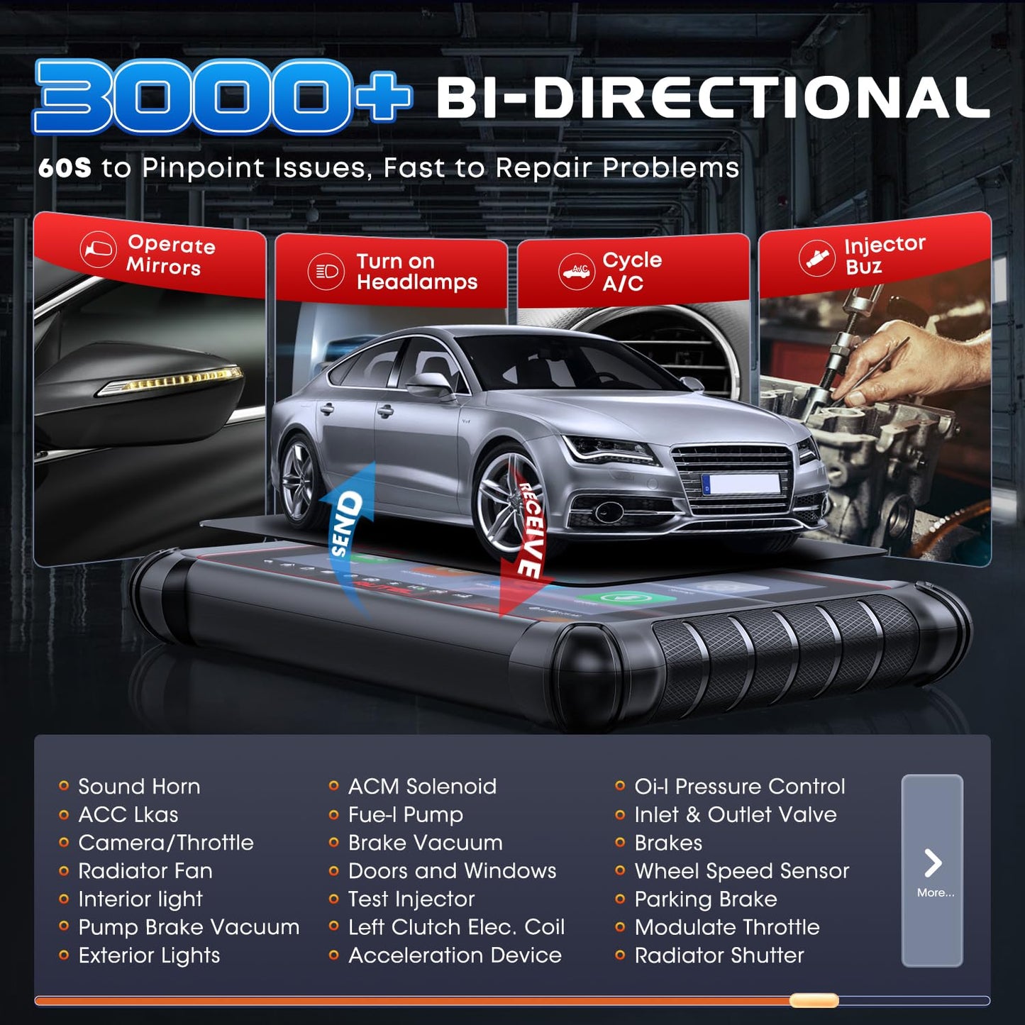 Autel MaxiCOM MK900BT 8” Bidirectional OBD2 Scan Tool 40+ Services