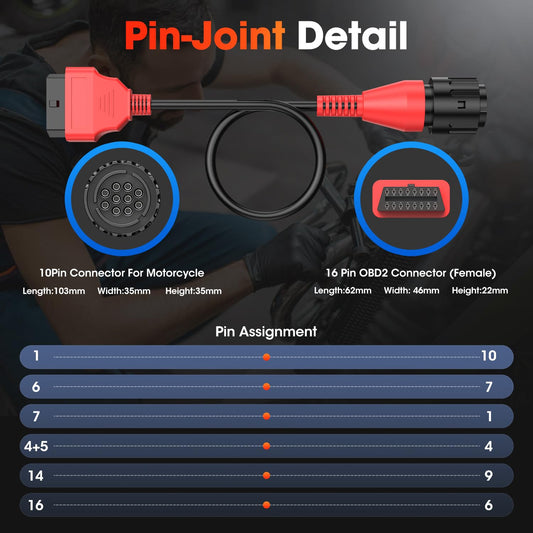 Autel OBD2 Adapter Cable for BMW Motorcycles 1996-2016, 10-Pin to 16-Pin