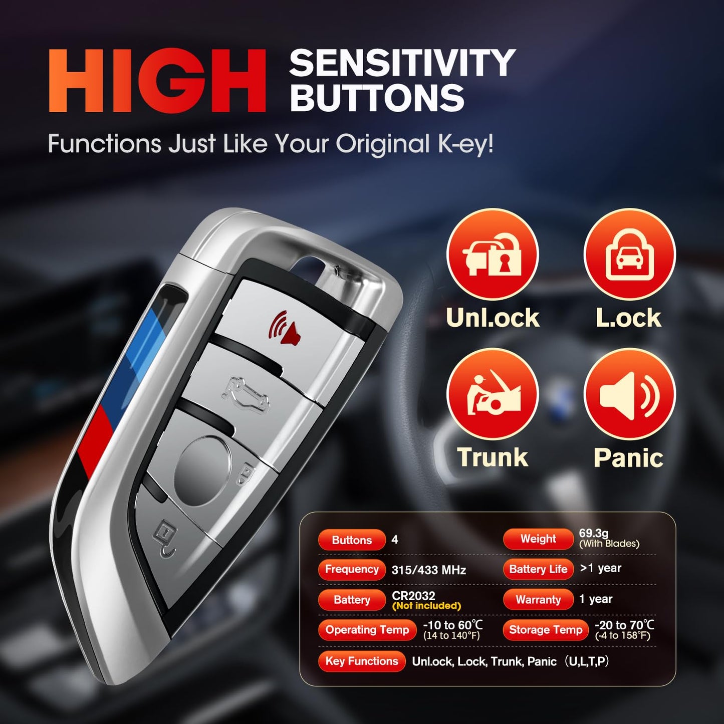 Autel MaxiIM BMW Blank Key 4-Button Remote, Programmable OBD