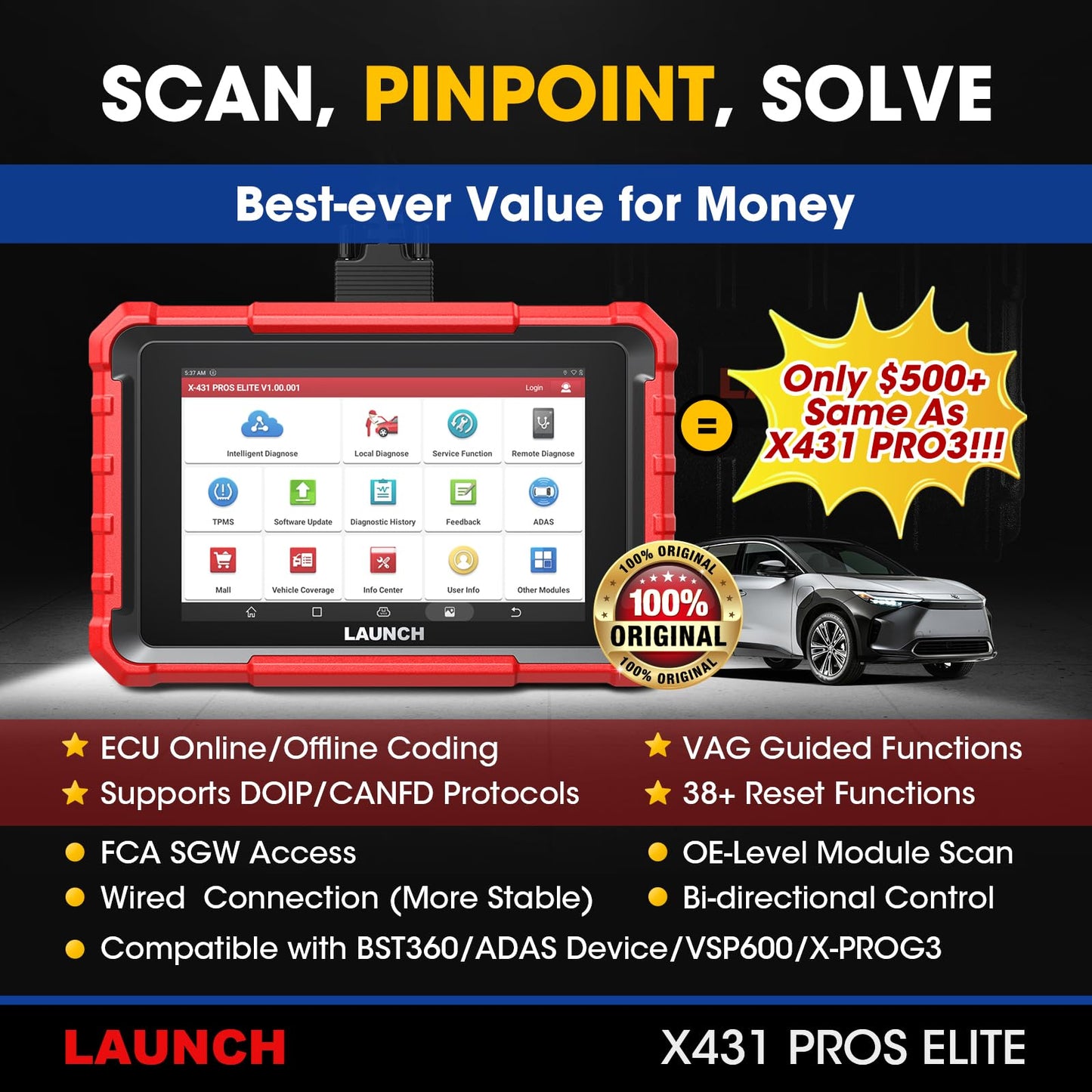 LAUNCH X431 PROS Elite 2025 OBD2 Scanner | 38+ Services & ECU Coding