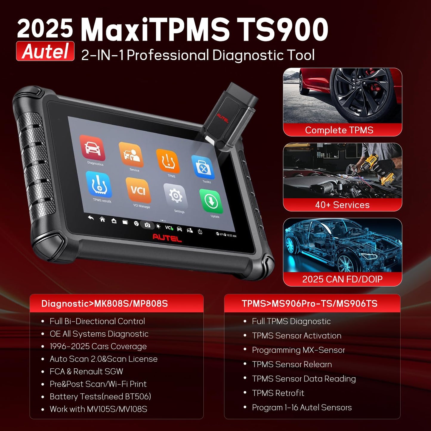 Autel MaxiTPMS TS900 2-in-1 TPMS Programmer & Diagnostic Scanner