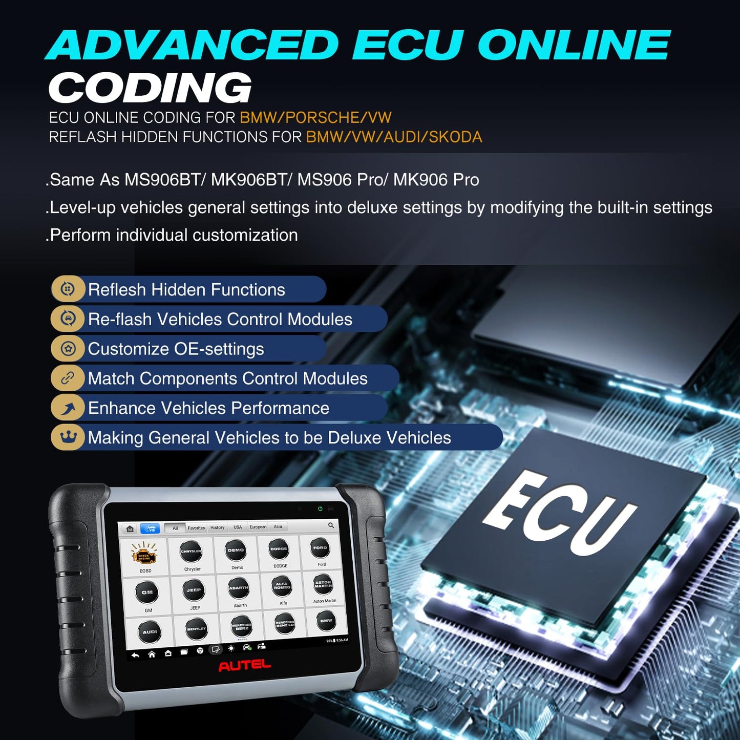 Autel MaxiPRO MP808S KIT (2025) – Bidirectional ECU Scan Tool with 30+ Services, OE-Level Diagnostics, 11 OBD1 Adapters & 2-Year Free Updates