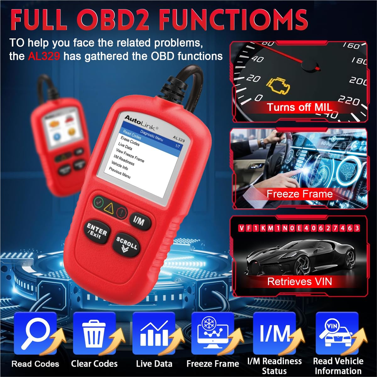 Autel AutoLink AL329 OBD2 Scanner – Upgraded AL319 Code Reader
