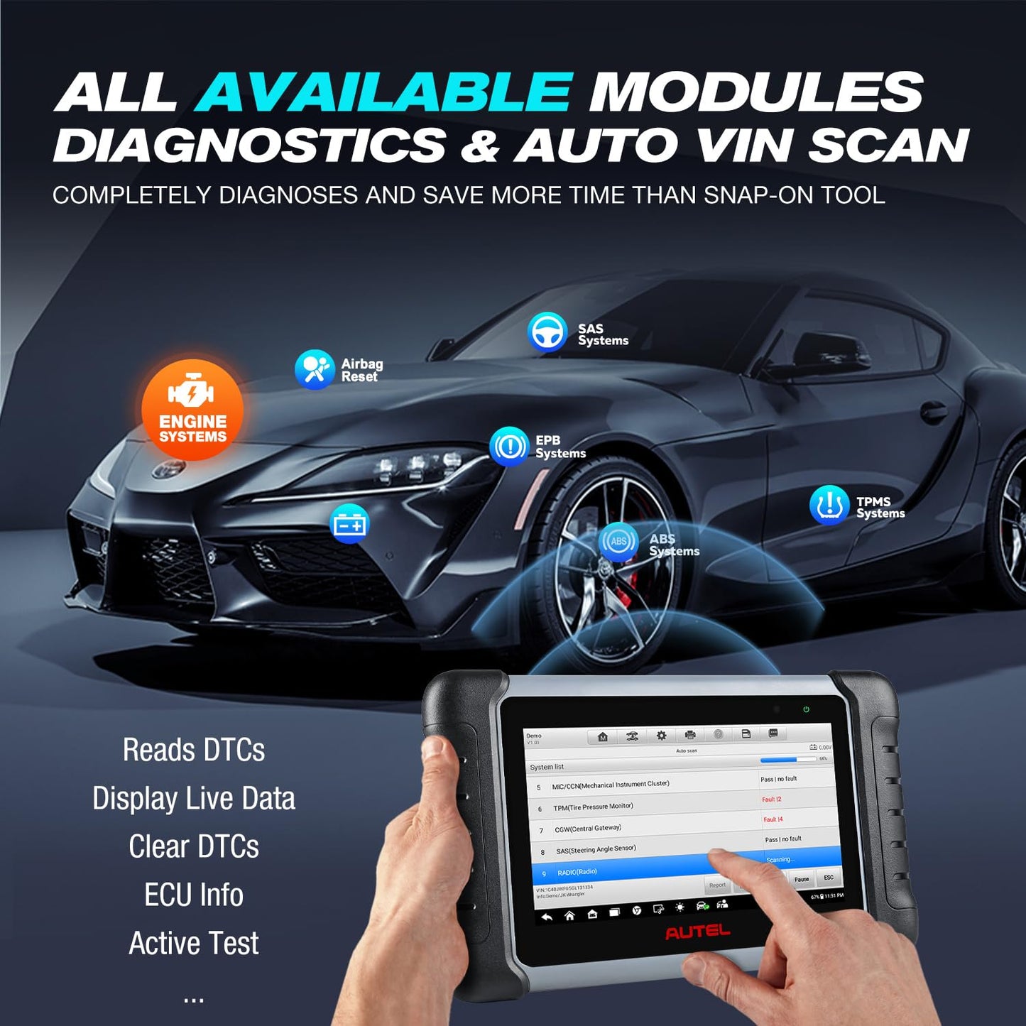Autel MaxiPRO MP808S KIT (2025) – Bidirectional ECU Scan Tool with 30+ Services, OE-Level Diagnostics, 11 OBD1 Adapters & 2-Year Free Updates