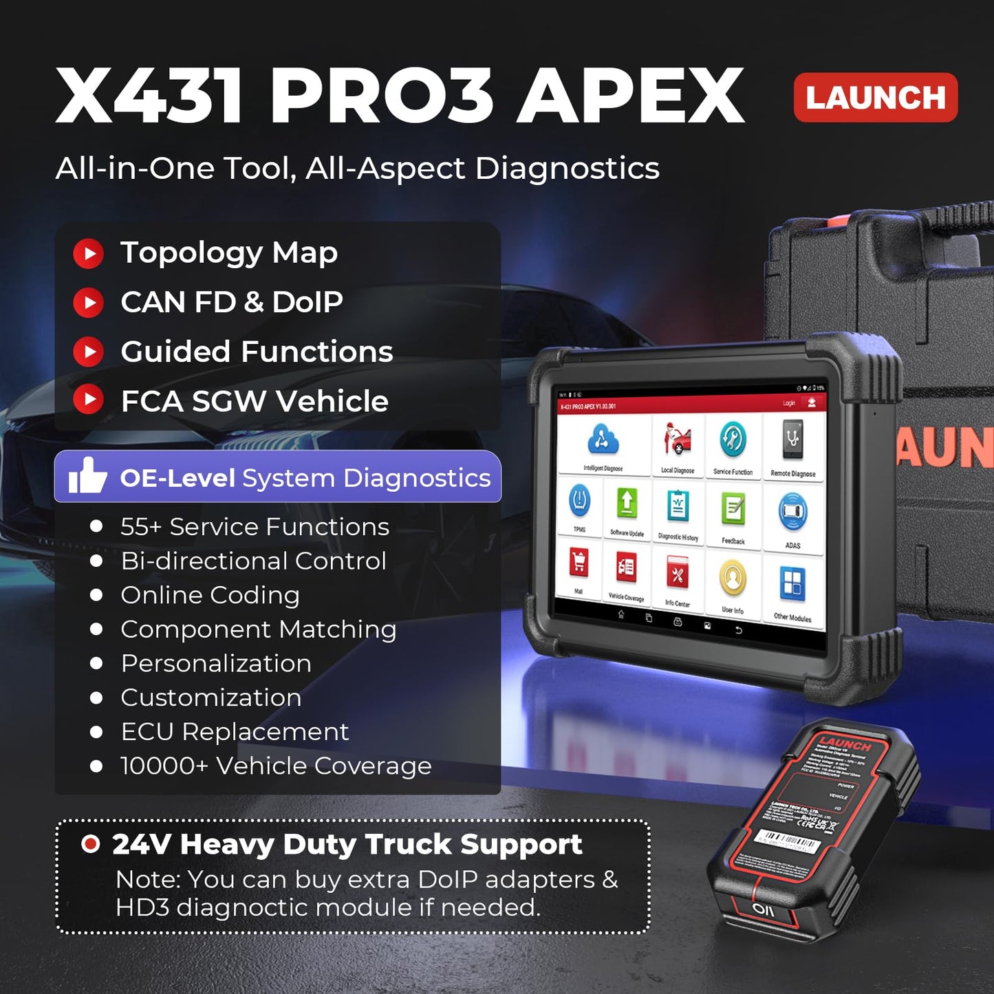 Launch X431 PRO3 APEX 2025 | ECU Coding & HD Truck Scanner