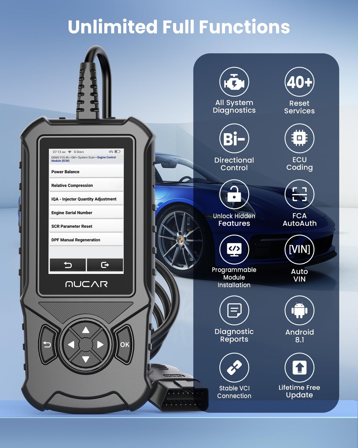 MUCAR CDE900S GM Bi-Directional OBD2 Scanner with 40+ Reset Services