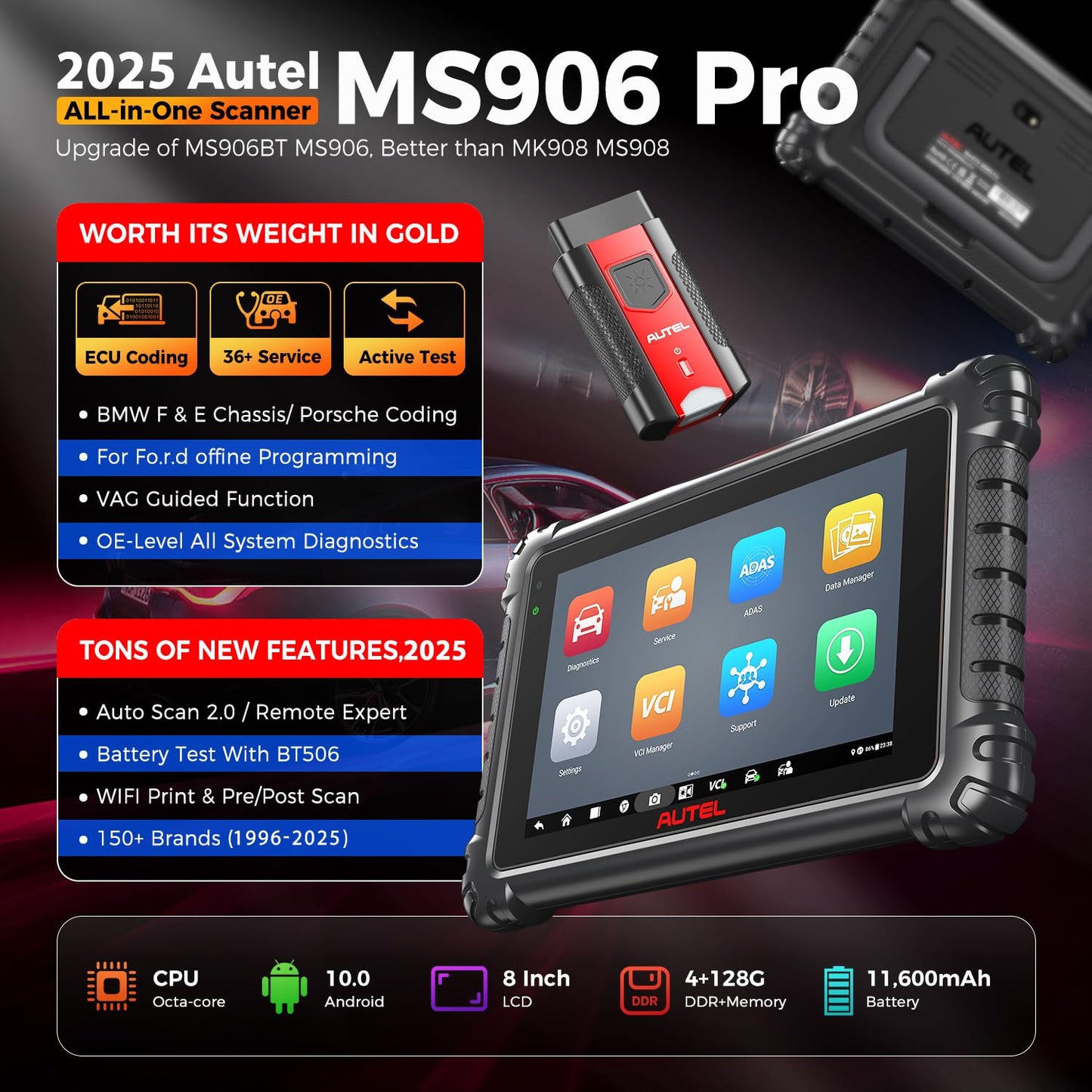 Autel MaxiSYS MS906 PRO Scanner 2025 – ECU Coding & 3000+ Tests