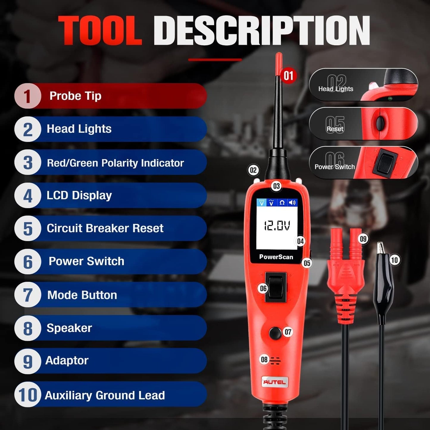 Autel PowerScan PS100 Circuit Tester – 12V/24V Diagnostic Tool