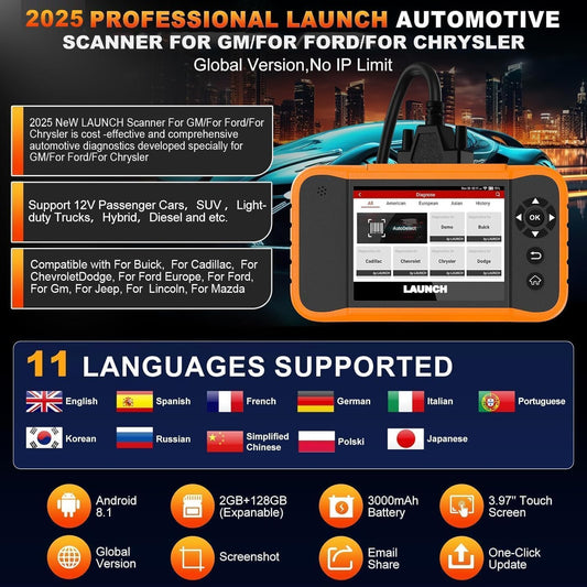 Launch X431 Creader Elite 2.0 OBD2 Scanner for Ford GM Chrysler