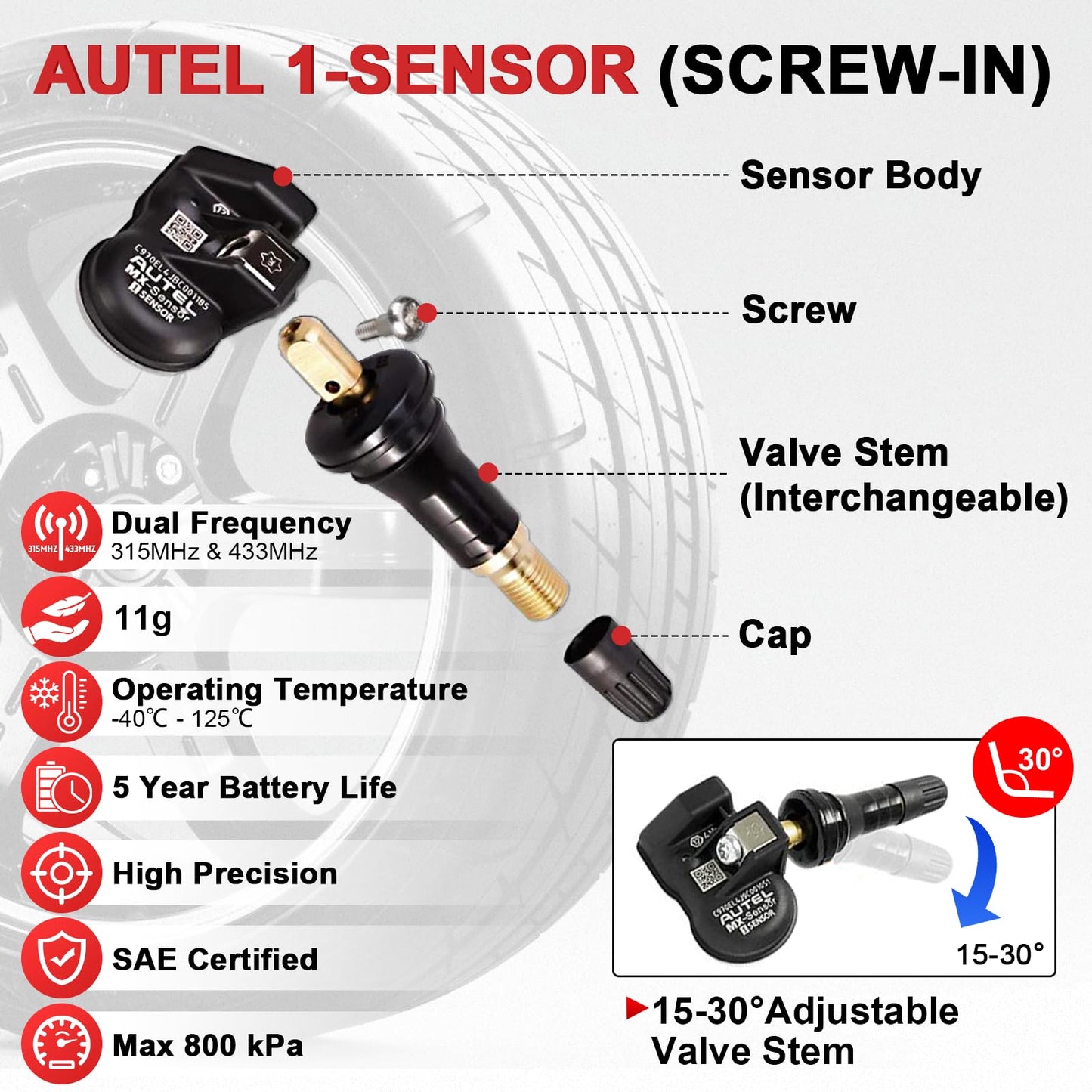 Autel Universal TPMS Sensor Dual Frequency 315MHz & 433MHz