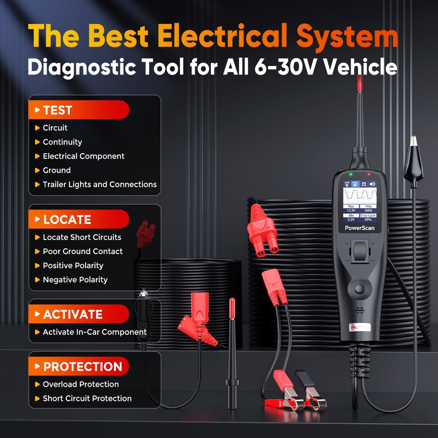 Autel PowerScan PS100 Circuit Tester – 12V/24V Diagnostic Tool
