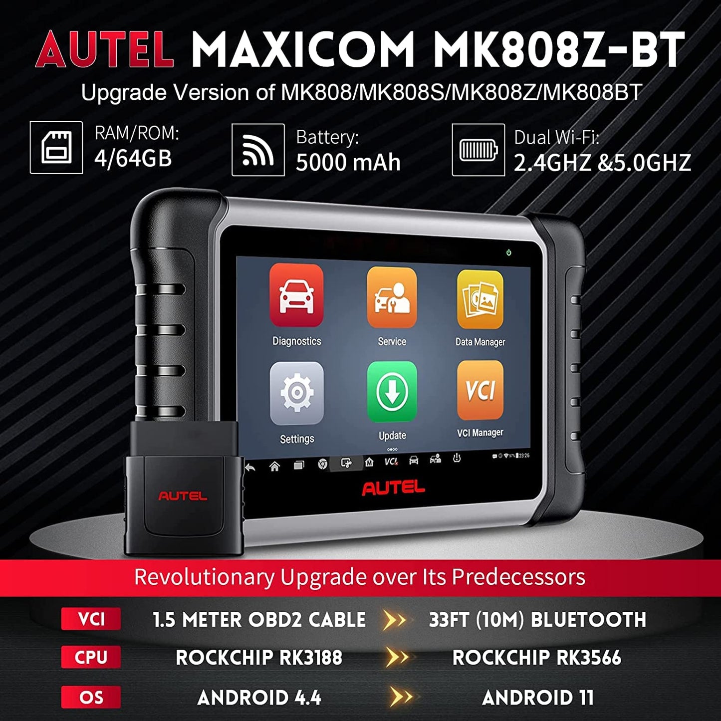 Autel MK808Z-BT Scanner with Active Test & 28+ Services