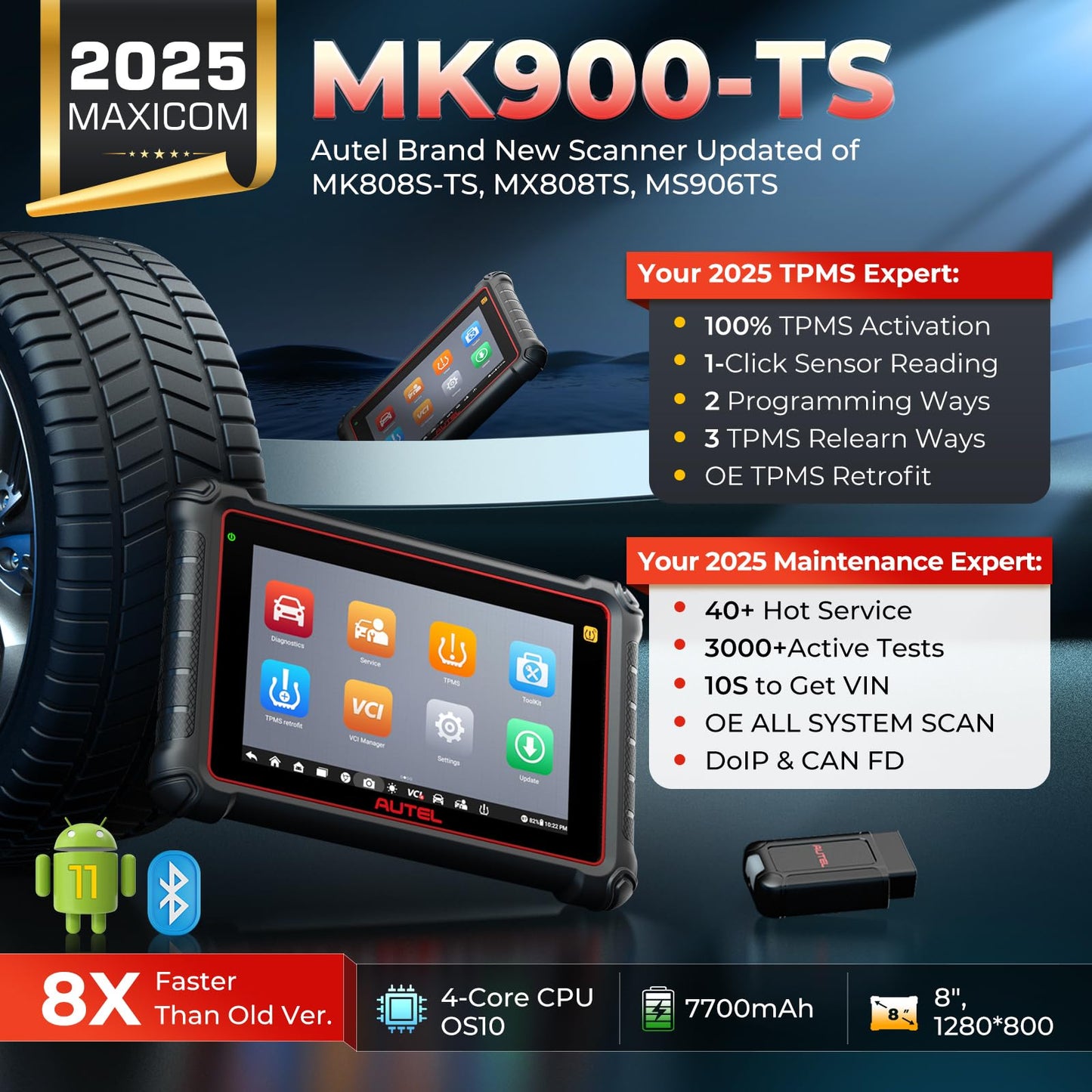 Autel MK900-TS TPMS Scanner – 2025 Bidirectional Tool