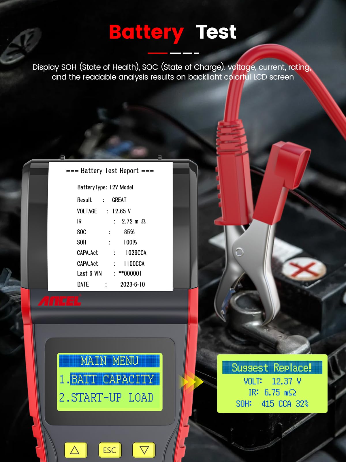 ANCEL BST500 12V/24V Car Battery Tester with Printer & Analyzer