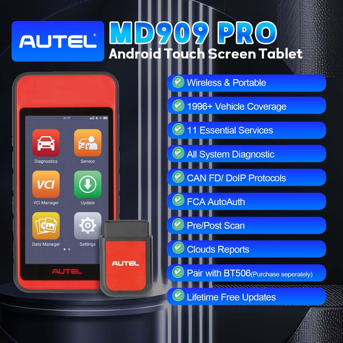 Autel MaxiDiag MD909 PRO Scanner – Full-System Wireless OBD2 Diagnostic Tool