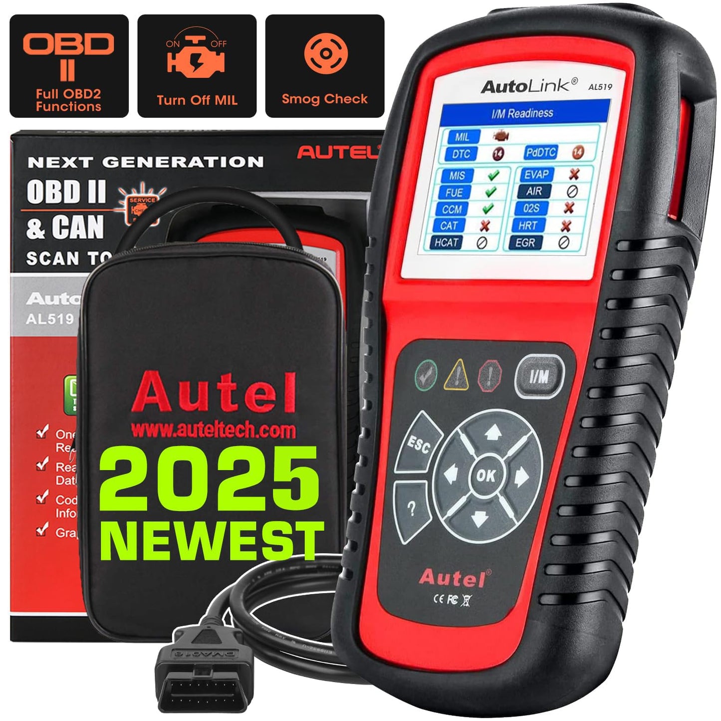 Autel AutoLink AL519 OBD2 Scanner – One-Click Smog Check & Live Data