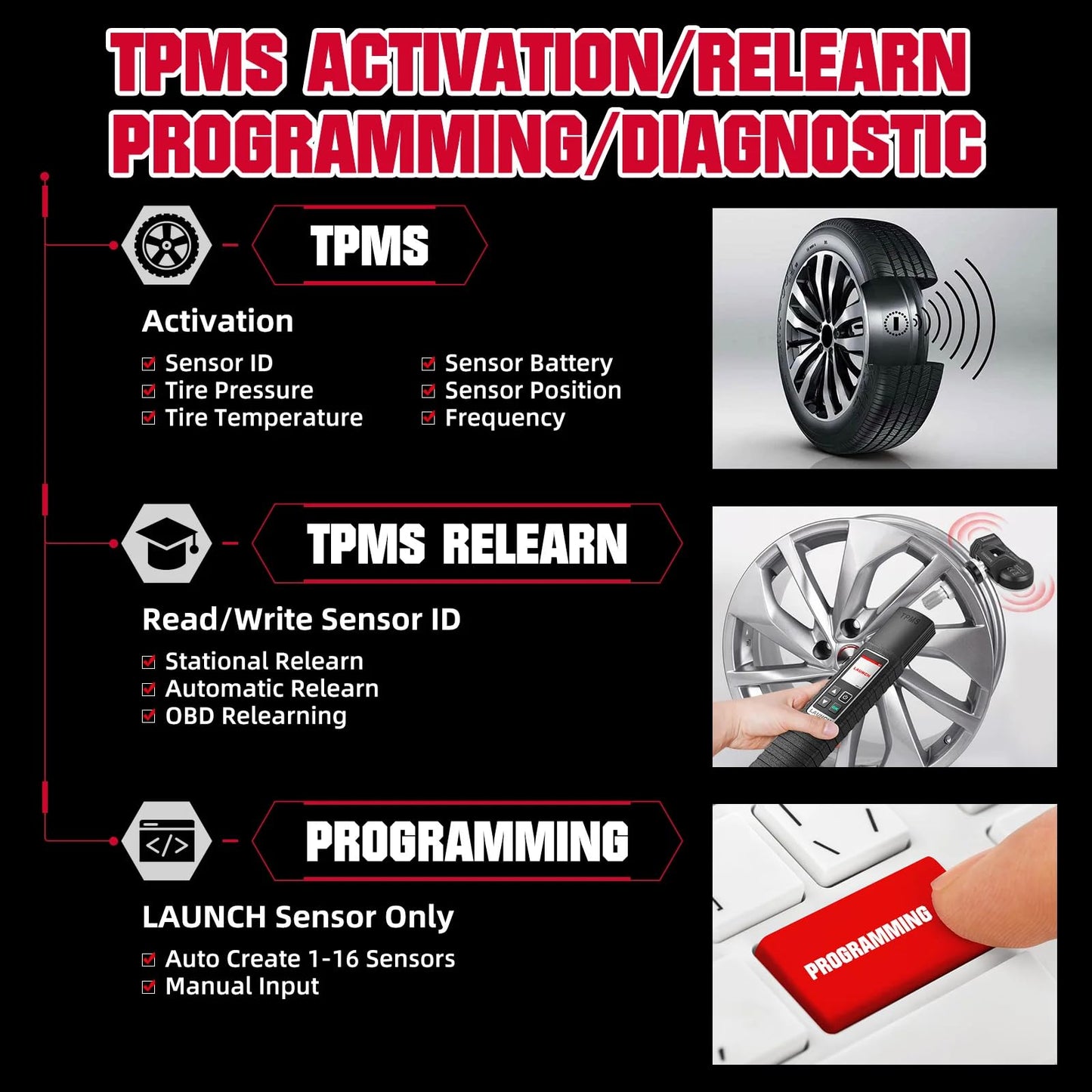 Launch X431 TSGUN PRO TPMS Sensor Activator & Tool
