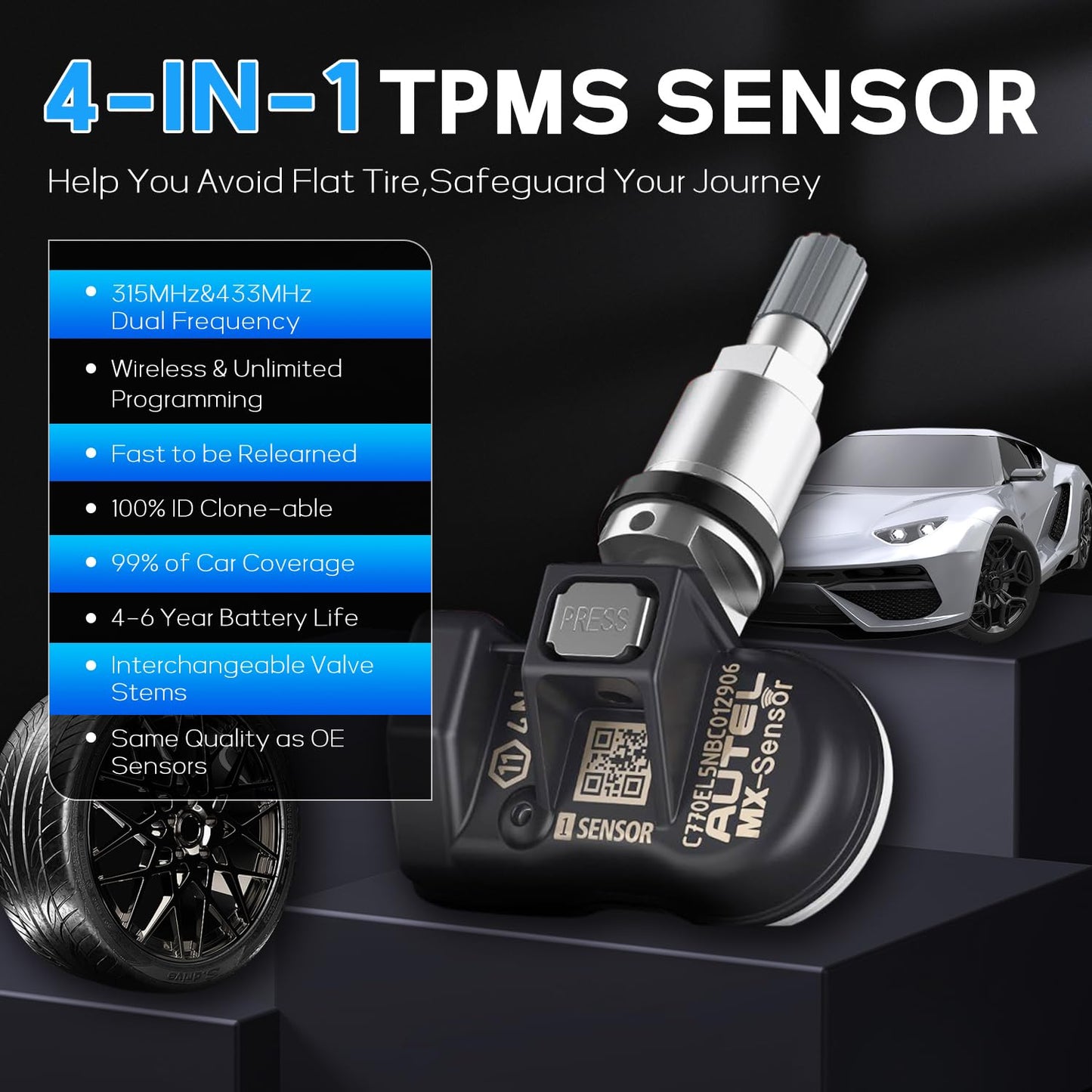 Autel MX Dual Frequency TPMS Sensor 315MHz + 433MHz (Set of 4)