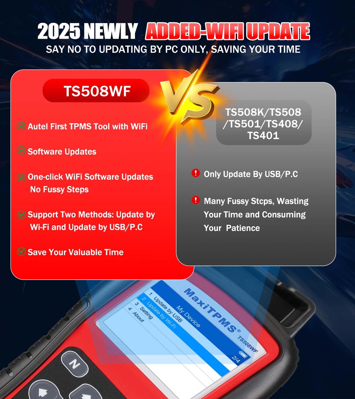 Autel MaxiTPMS TS508WF TPMS Tool – WiFi, MX Sensor Programming, OBD Relearn