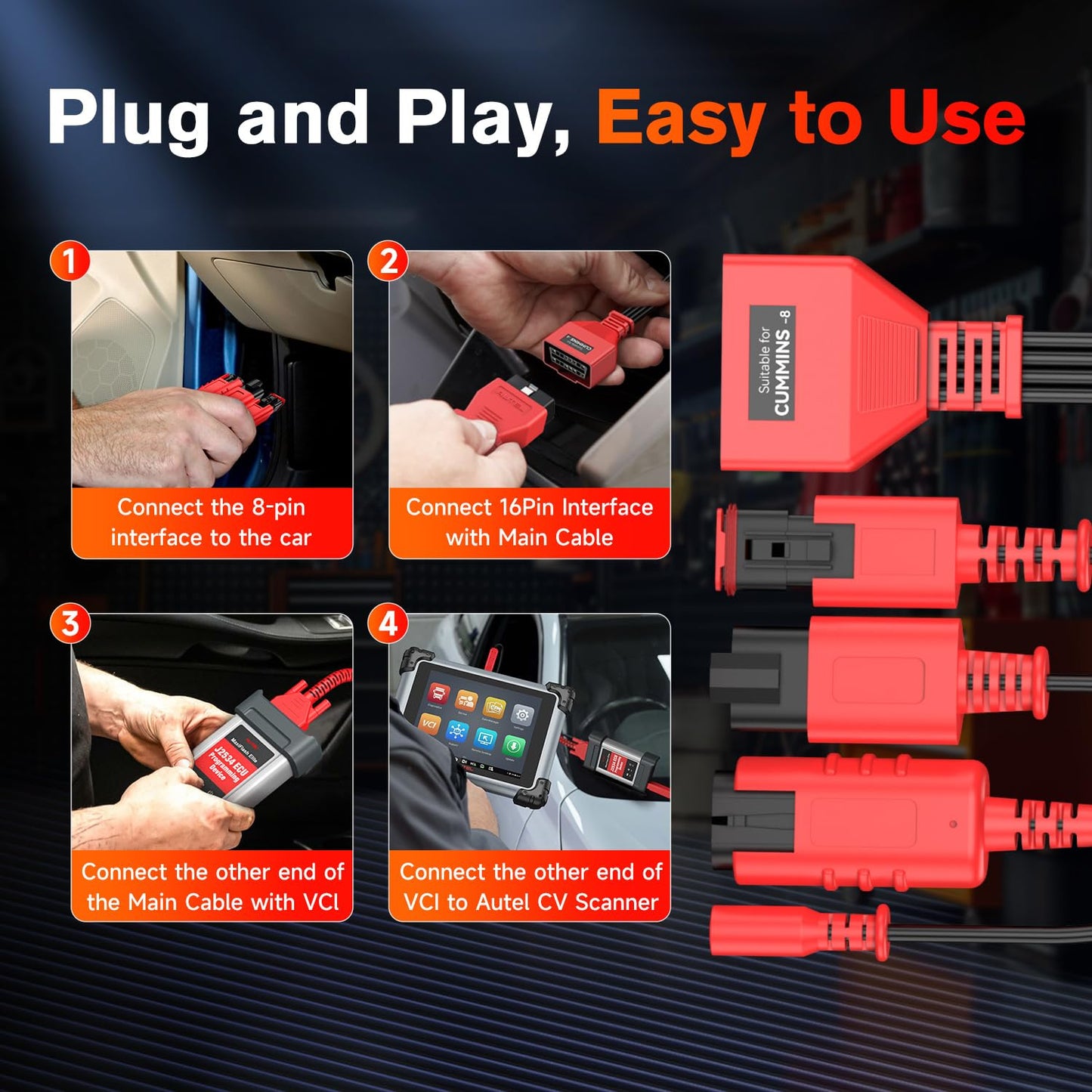 Autel Cummins 8-PIN Adapter for MaxiSYS CV Truck Scanners