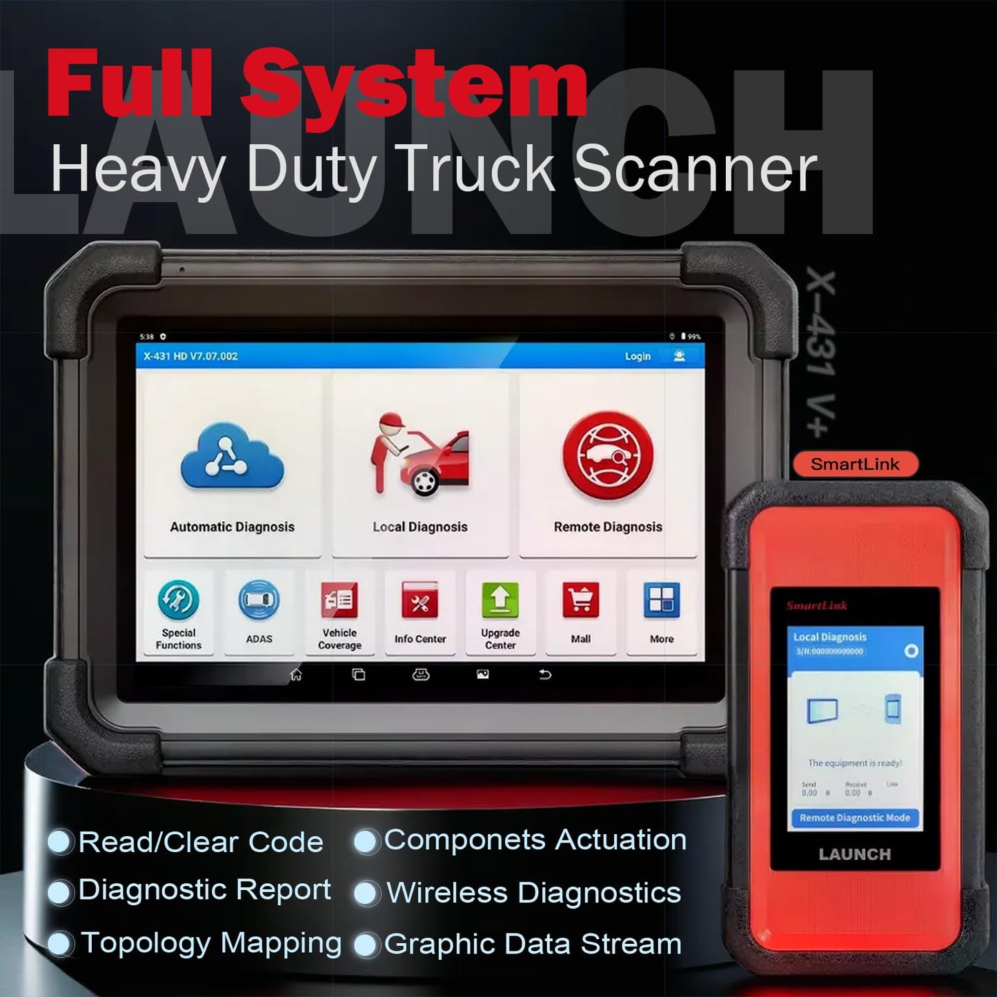 LAUNCH X431 V+ SmartLink HD – Heavy Duty Truck OBD2 Scanner