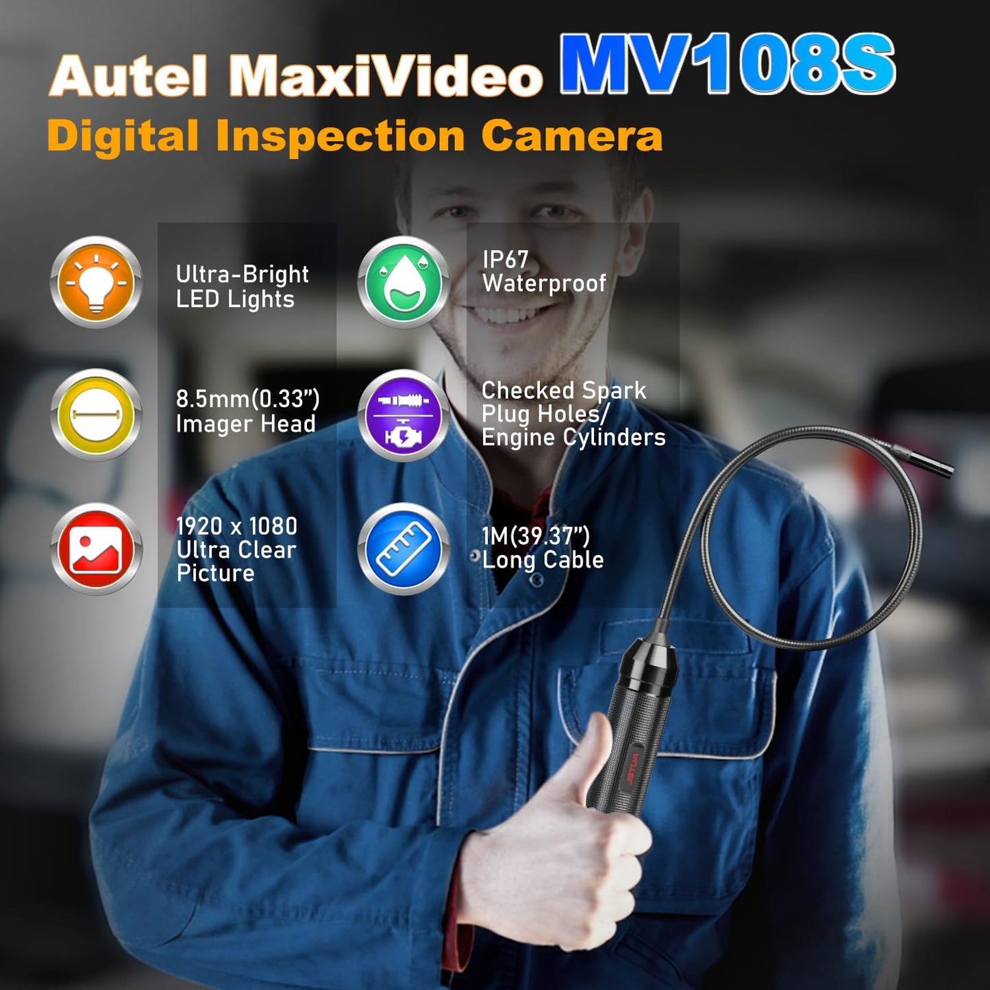 Autel MaxiVideo MV108S Digital Inspection Camera 2025 – Waterproof Endoscope